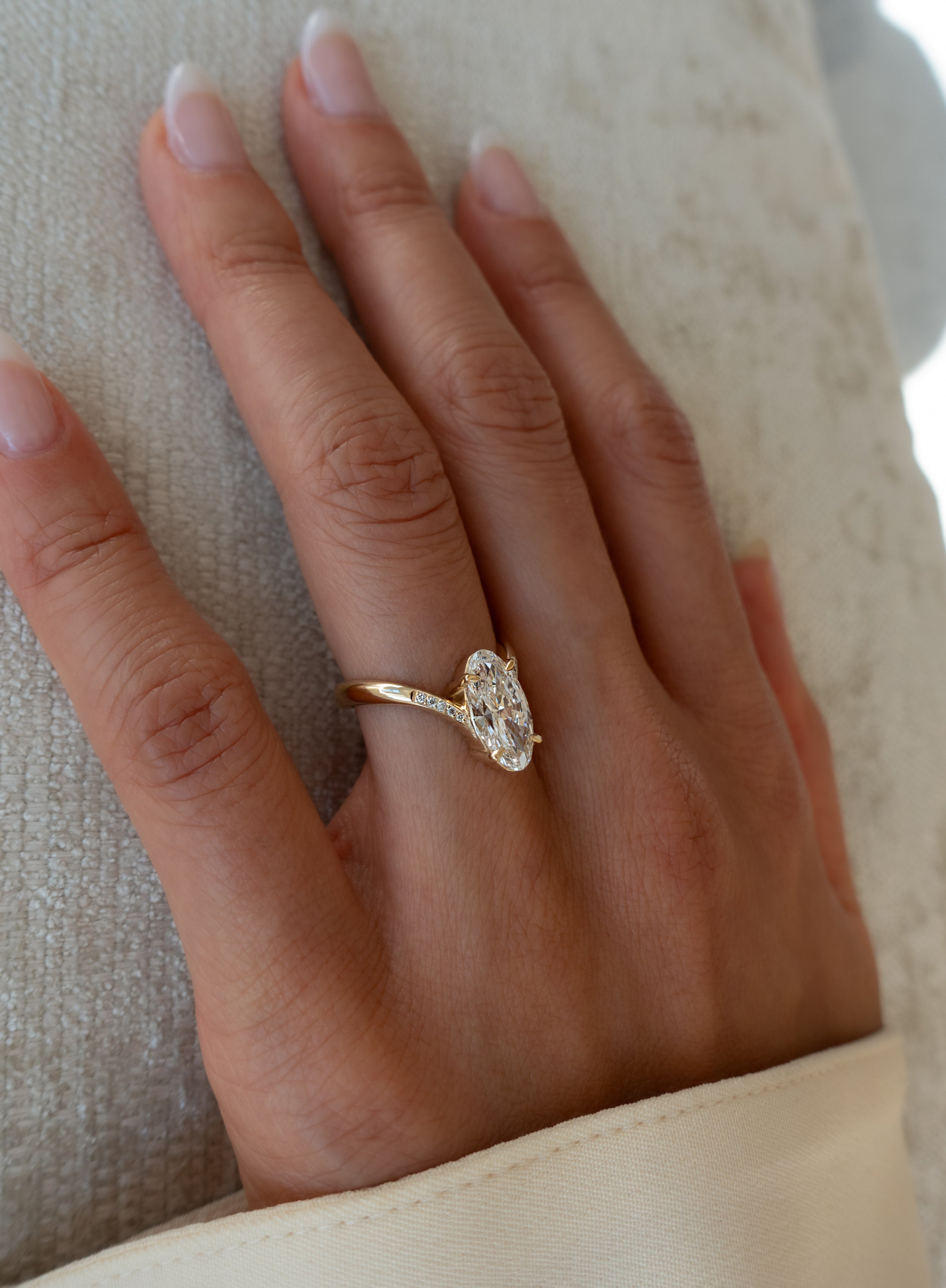 1.0 - 3.0 CT Moval Shaped Lab Grown Diamond Pave Style Engagement Ring
