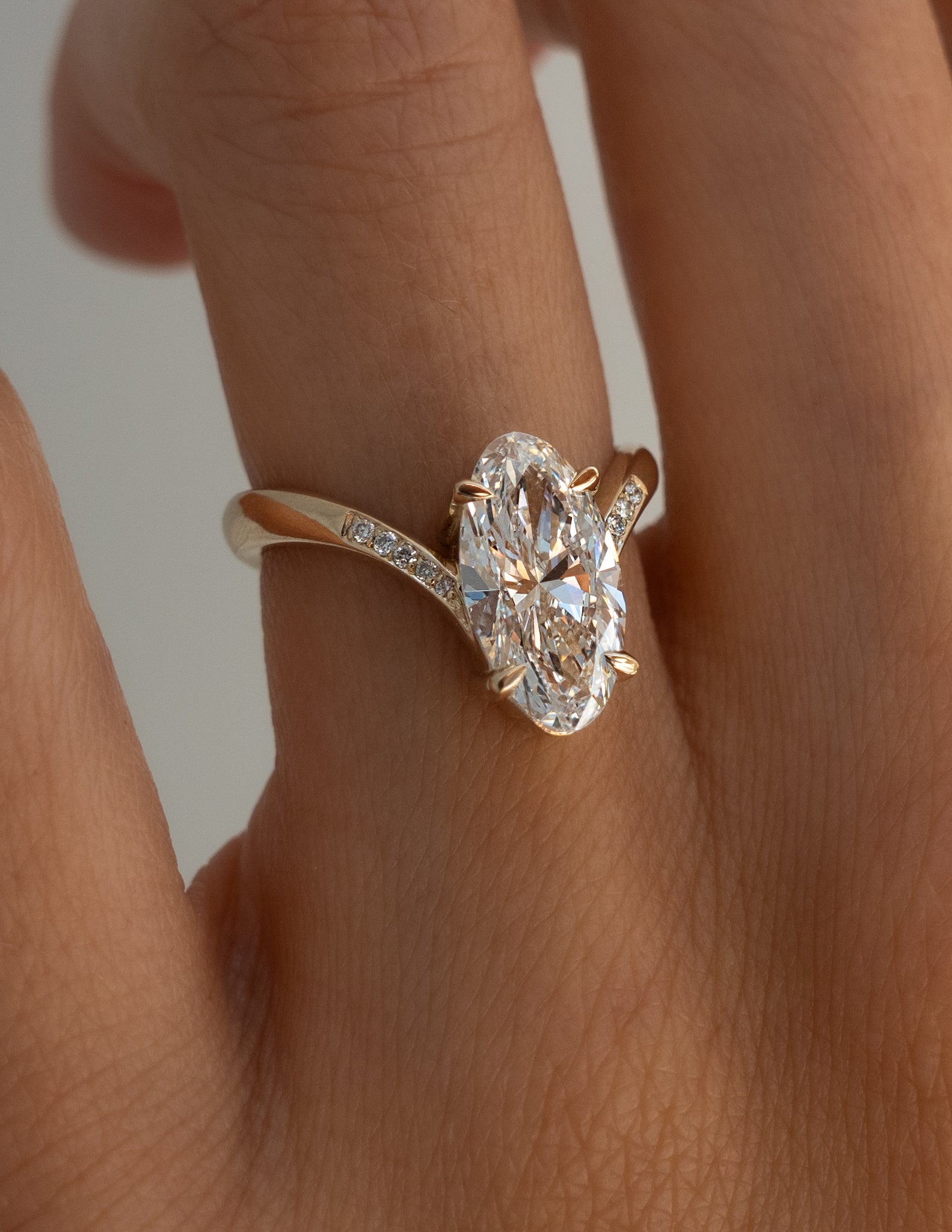 1.0 - 3.0 CT Moval Shaped Lab Grown Diamond Pave Style Engagement Ring