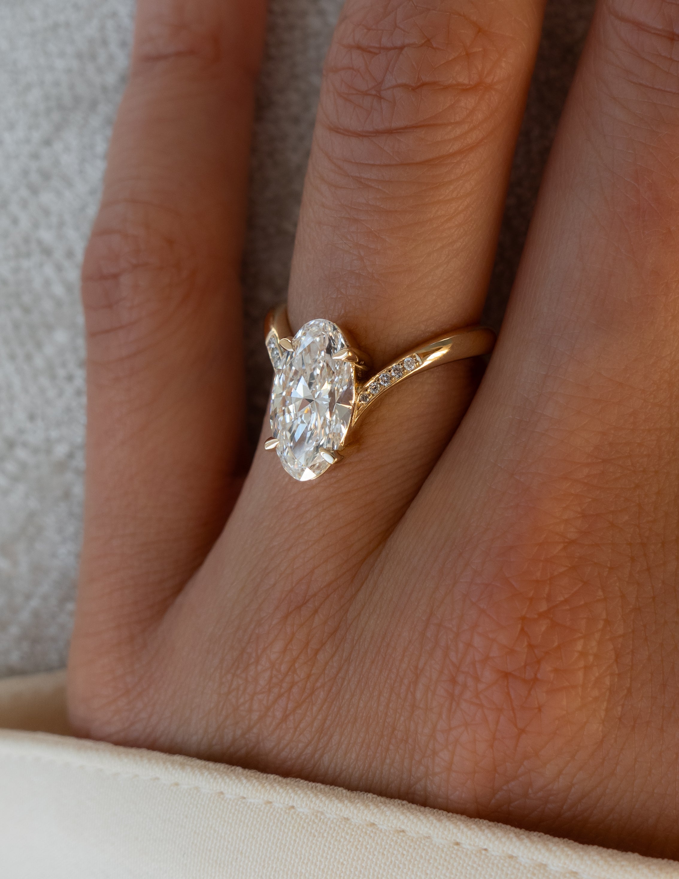 1.0 - 3.0 CT Moval Shaped Lab Grown Diamond Pave Style Engagement Ring
