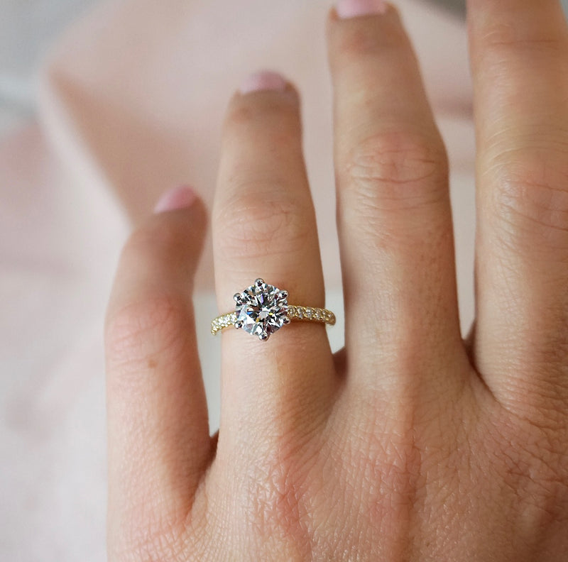 1.0 Carats Lab Grown Diamond Round Shape E-VS1 Pave Engagement Ring - Camila Brown