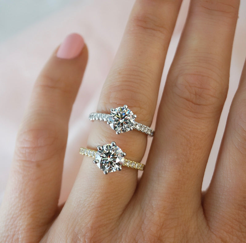 1.0 Carats Lab Grown Diamond Round Shape E-VS1 Pave Engagement Ring - Camila Brown