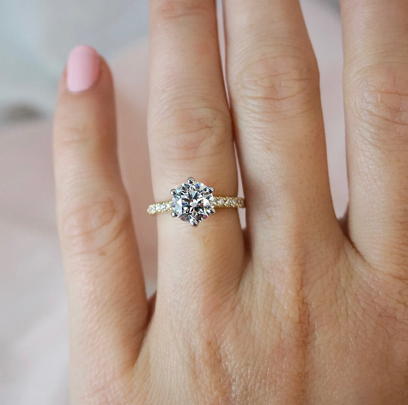 1.0 Carats Lab Grown Diamond Round Shape E-VS1 Pave Engagement Ring - Camila Brown