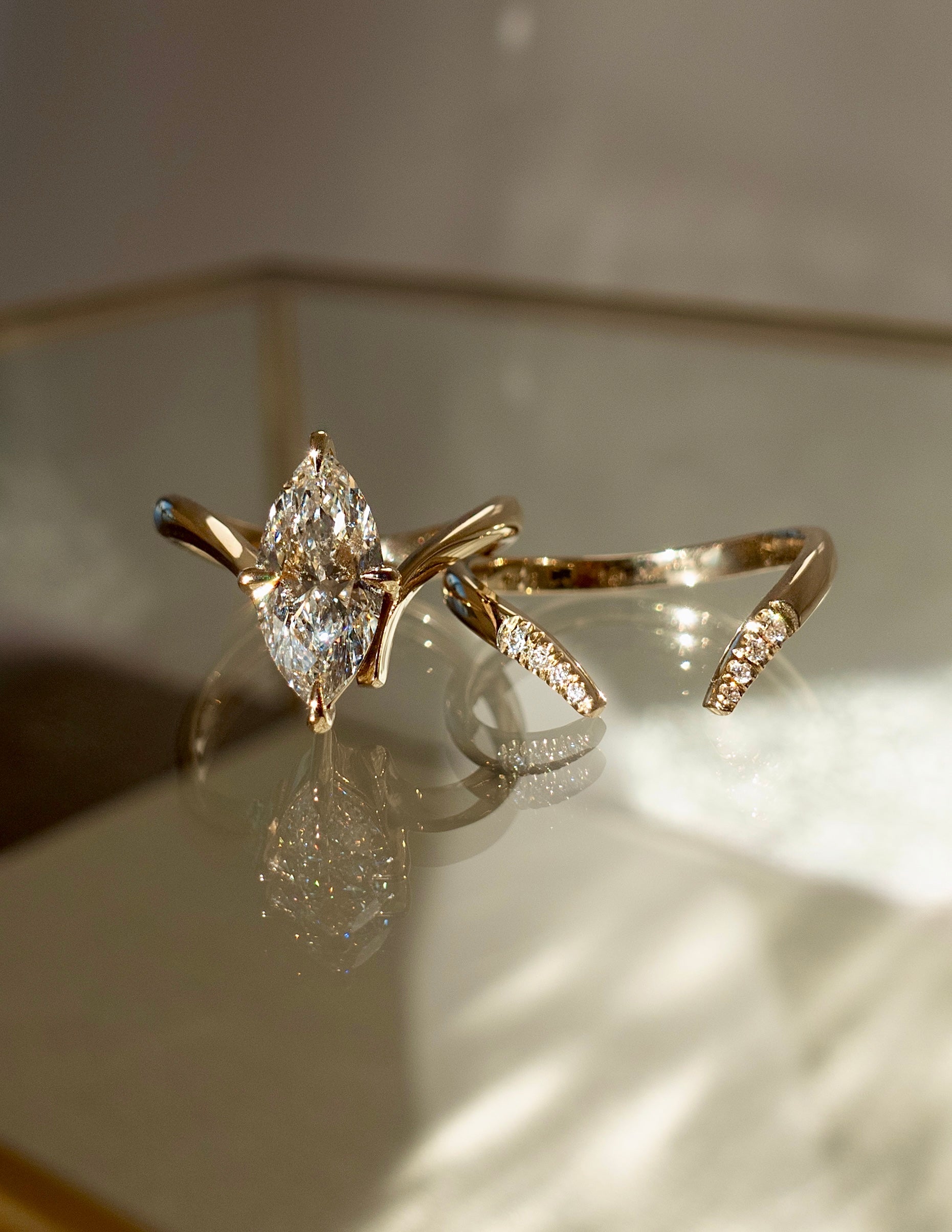 1.25 - 3.0 CT Marquise Shaped Lab Grown Diamond Solitaire Style Bridal Set