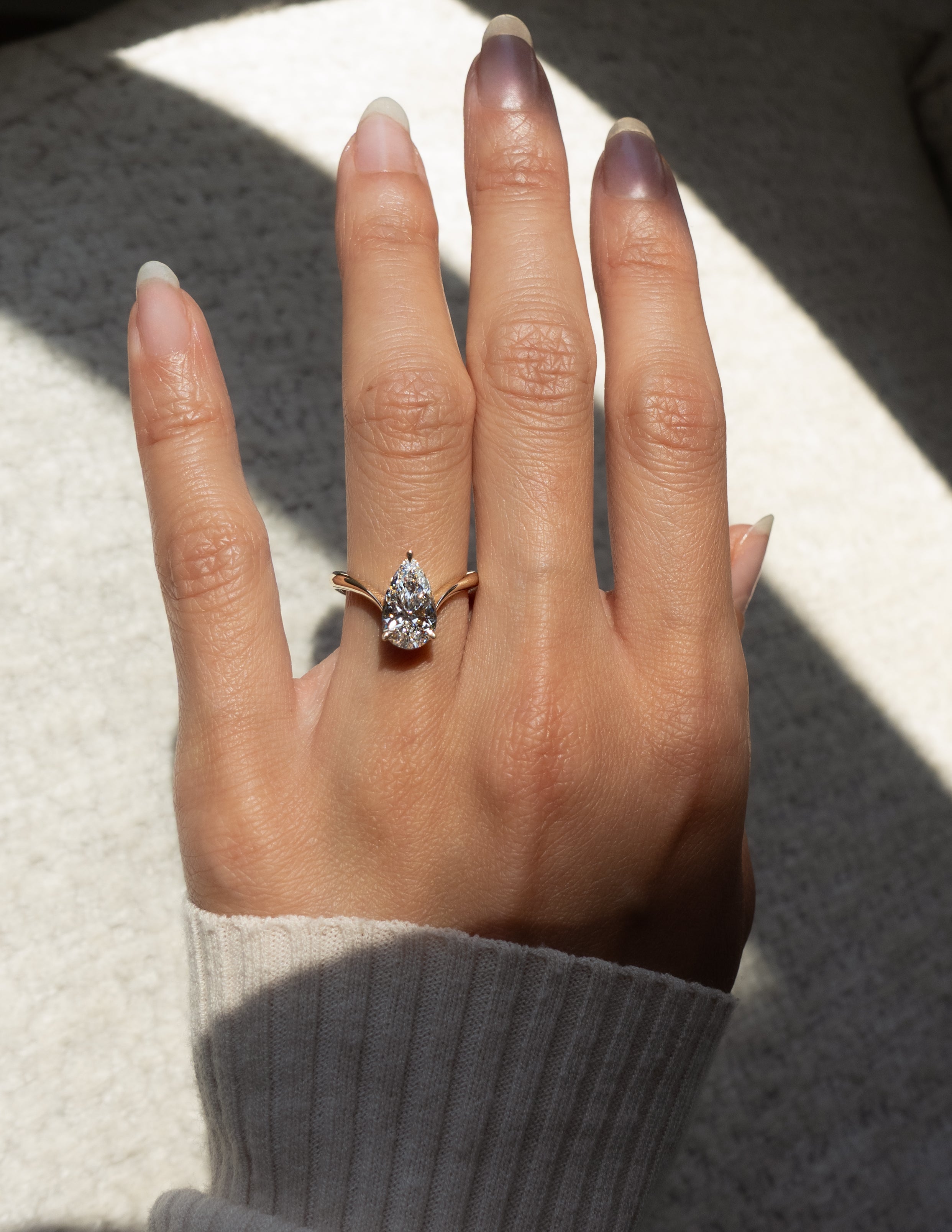 1.0 -3.0 CT Pear Shaped Lab Grown Diamond Soliatire Style Engagement Ring