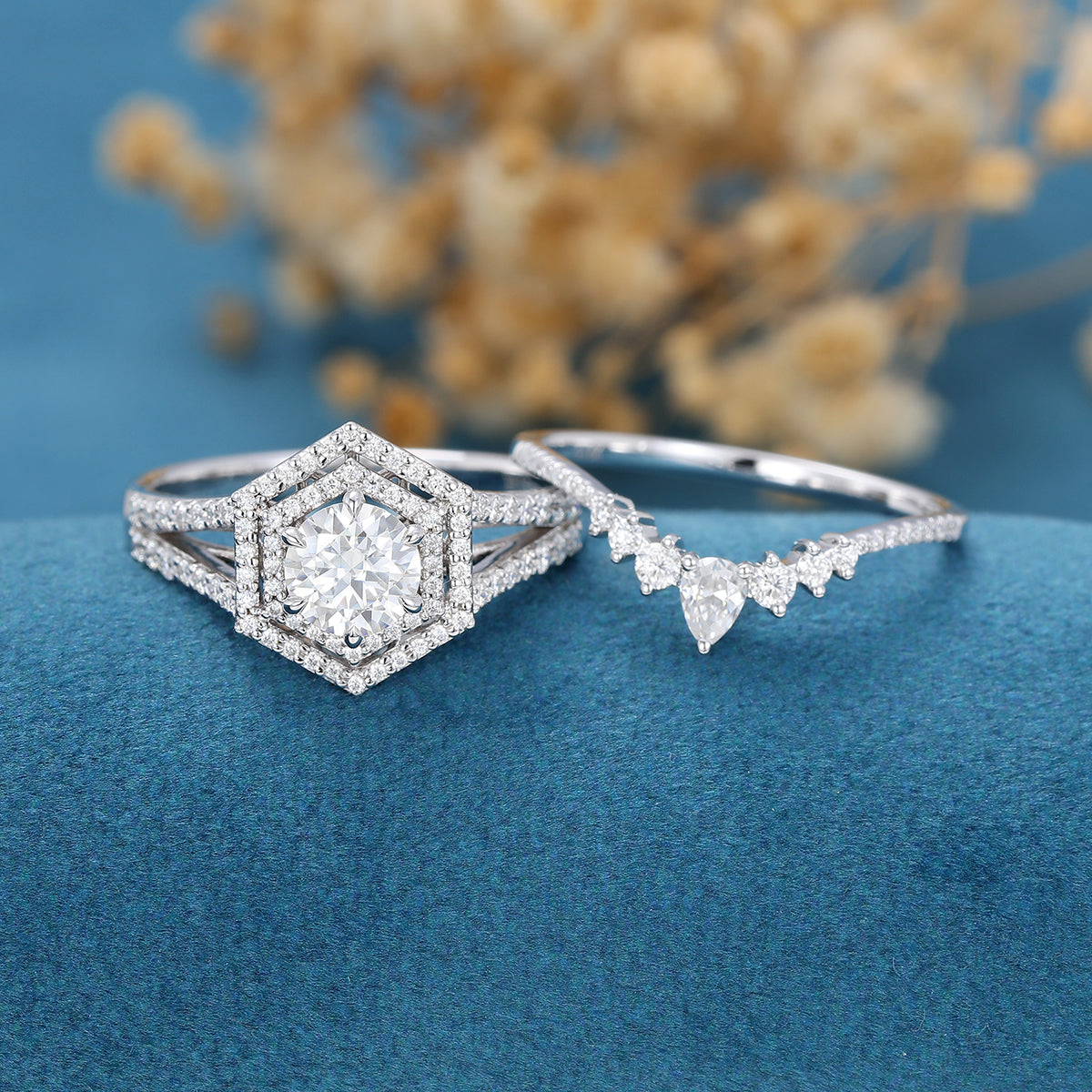 0.68 CT Round Shaped Moissanite Double Halo Bridal Set - Camila Brown