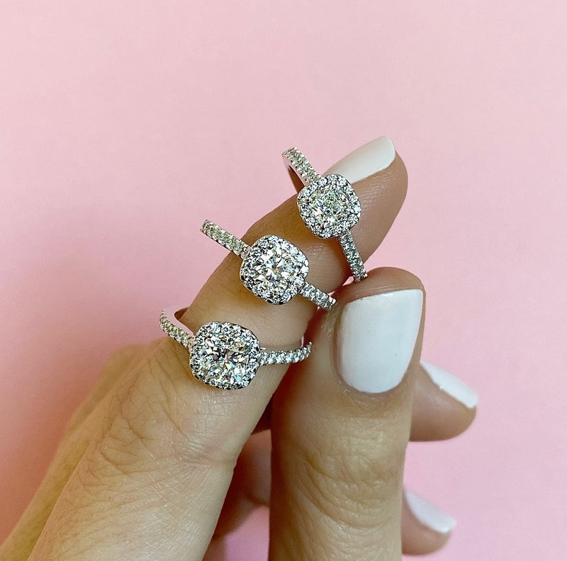 1.50 Carats Lab Grown Diamond Cushion Shape E-VS1 Halo Engagement Ring - Camila Brown