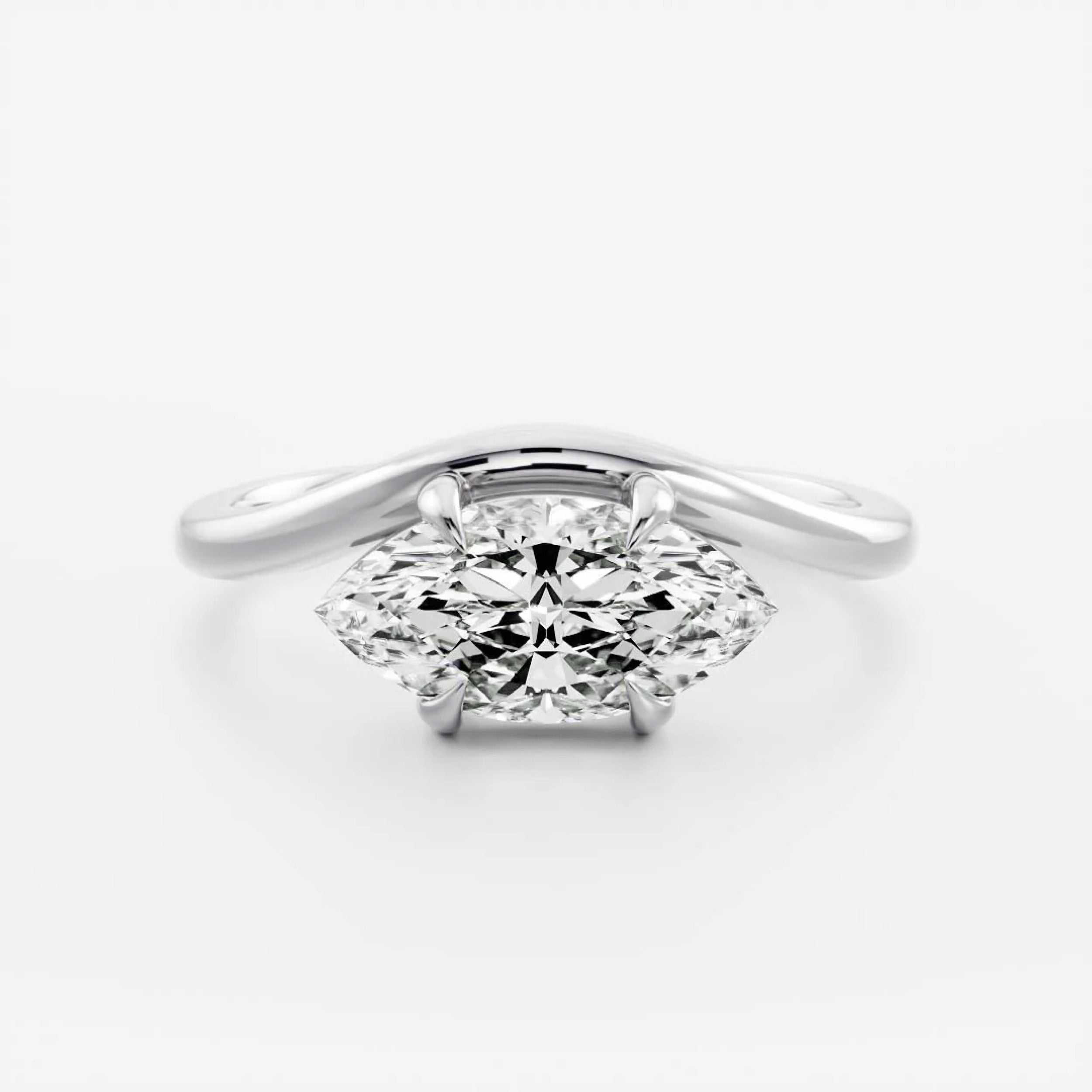 2.0 - 4.0 CT Marquise Lab Grown Diamond Curved Engagement Ring