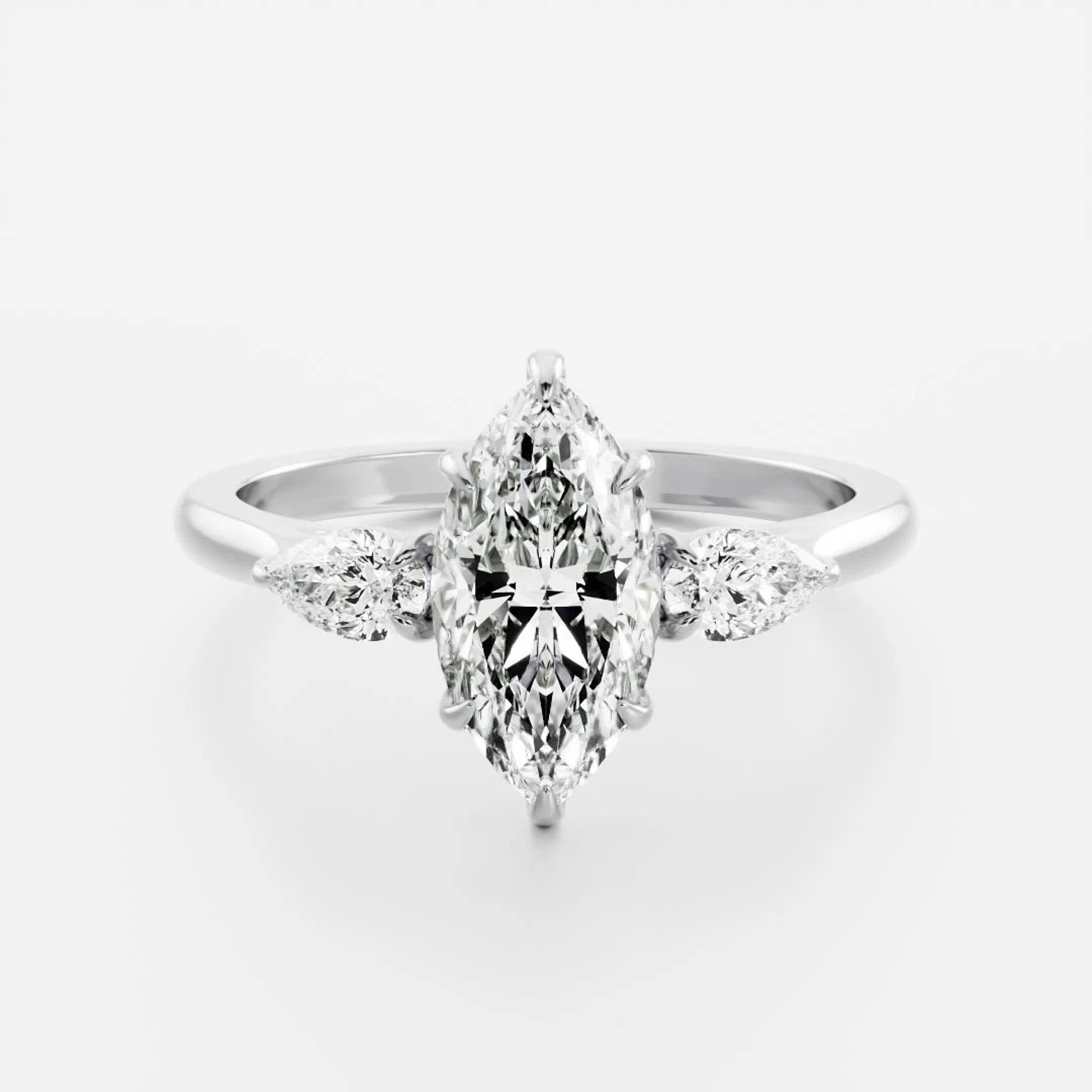 2.5 - 3.5 CT Marquise Lab Grown Diamond Trilogy Engagement Ring