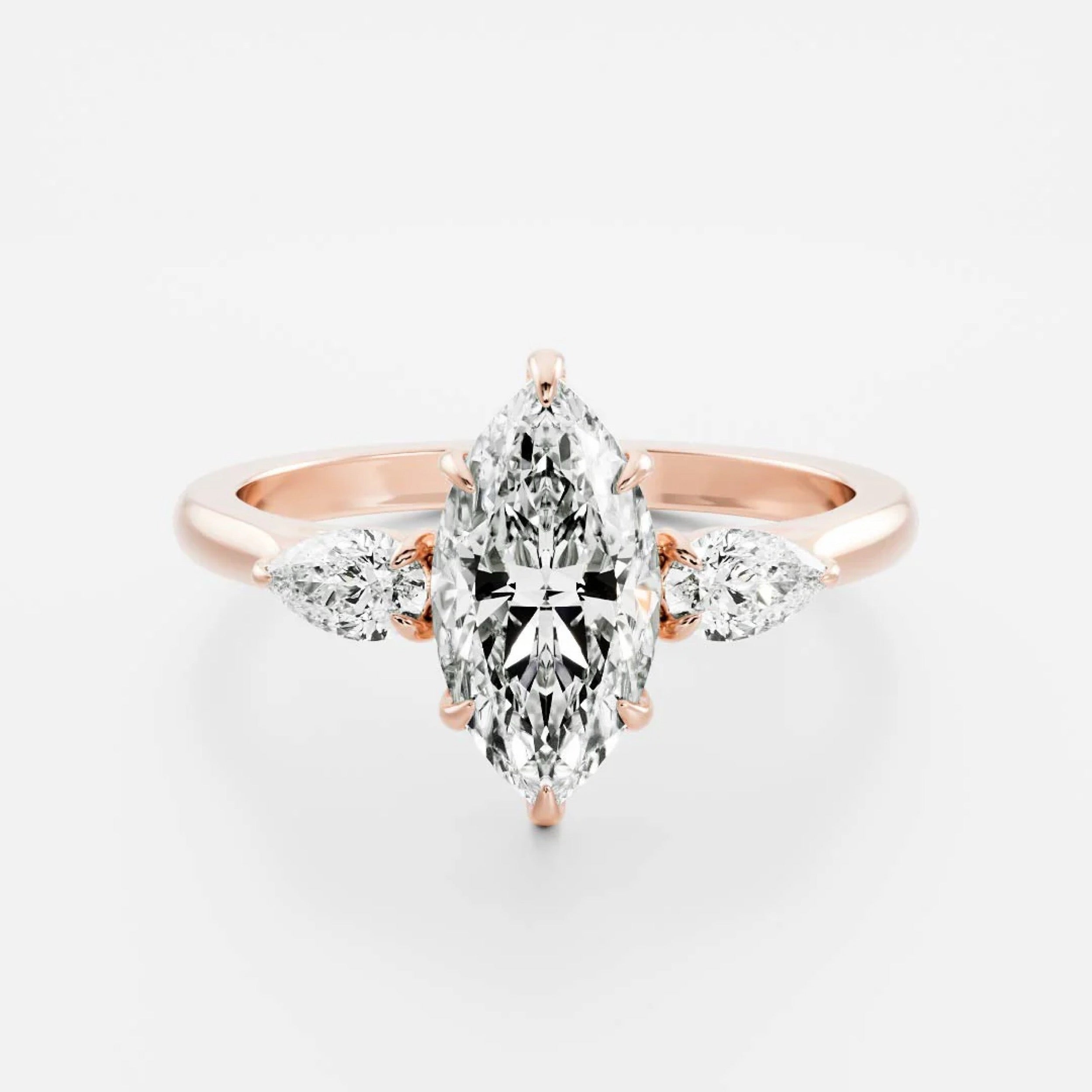 2.5 - 3.5 CT Marquise Lab Grown Diamond Trilogy Engagement Ring
