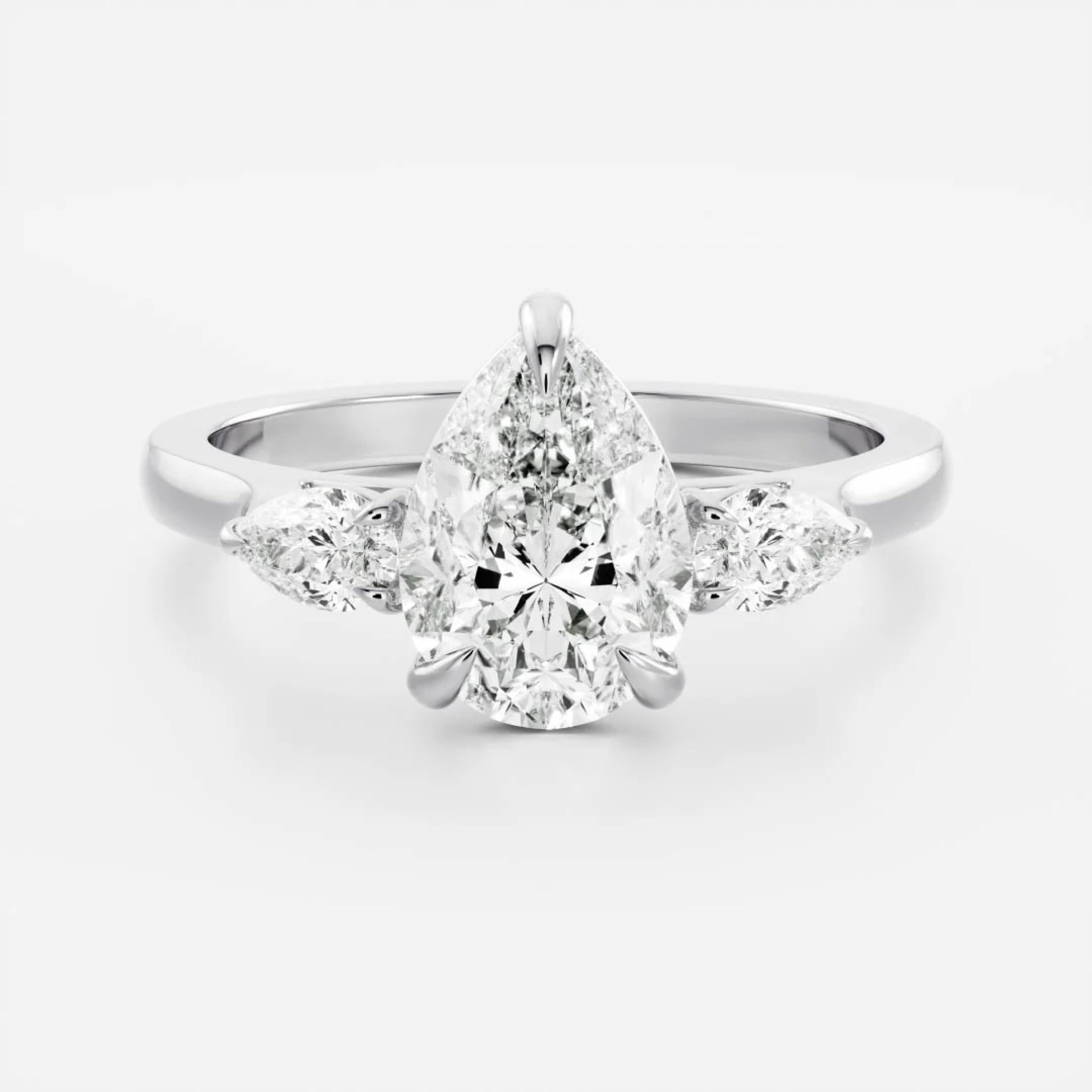 2.0 - 4.0 CT Pear Lab Grown Diamond Trilogy Engagement Ring