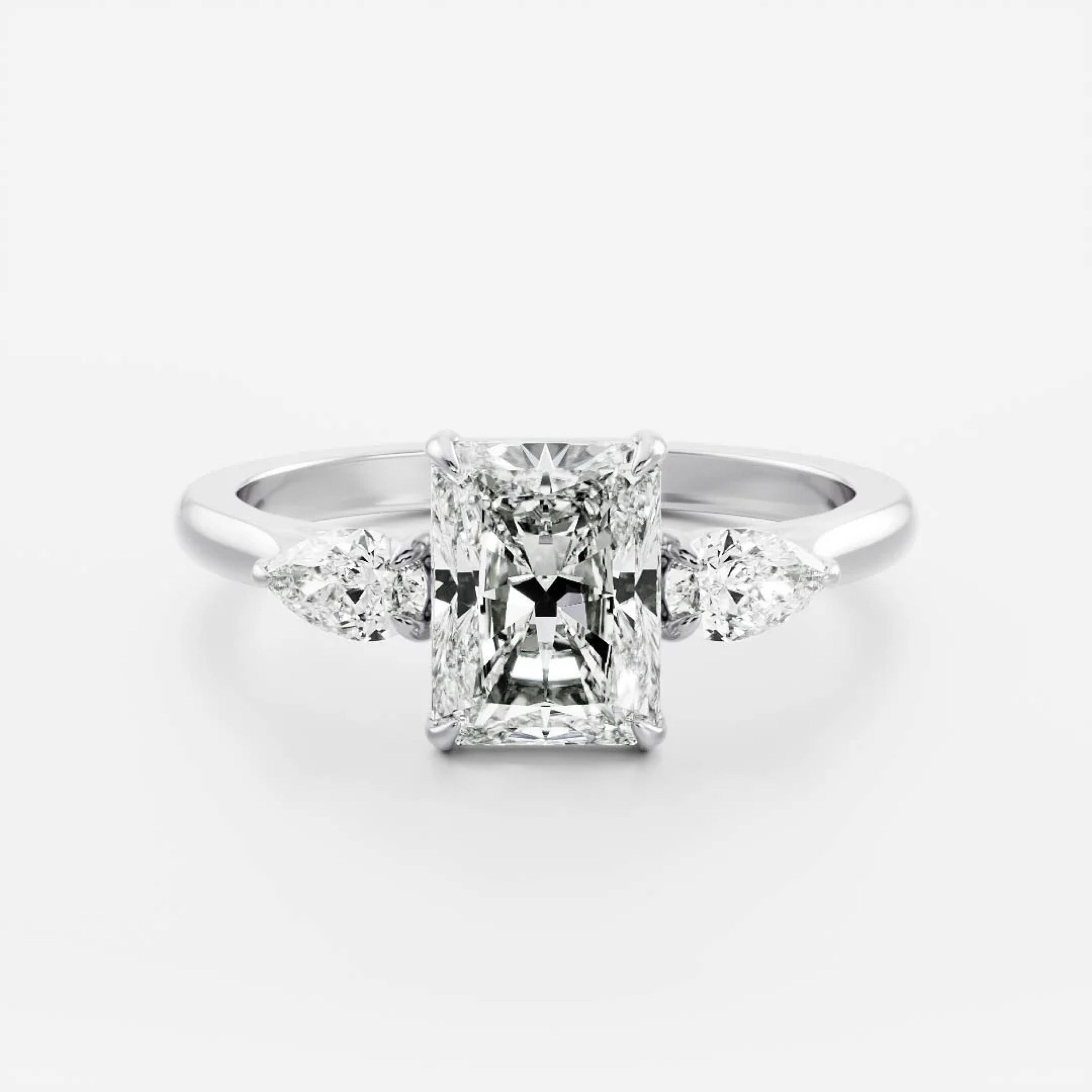 2.5 - 3.5 CT Radiant Lab Grown Diamond Trilogy Engagement Ring
