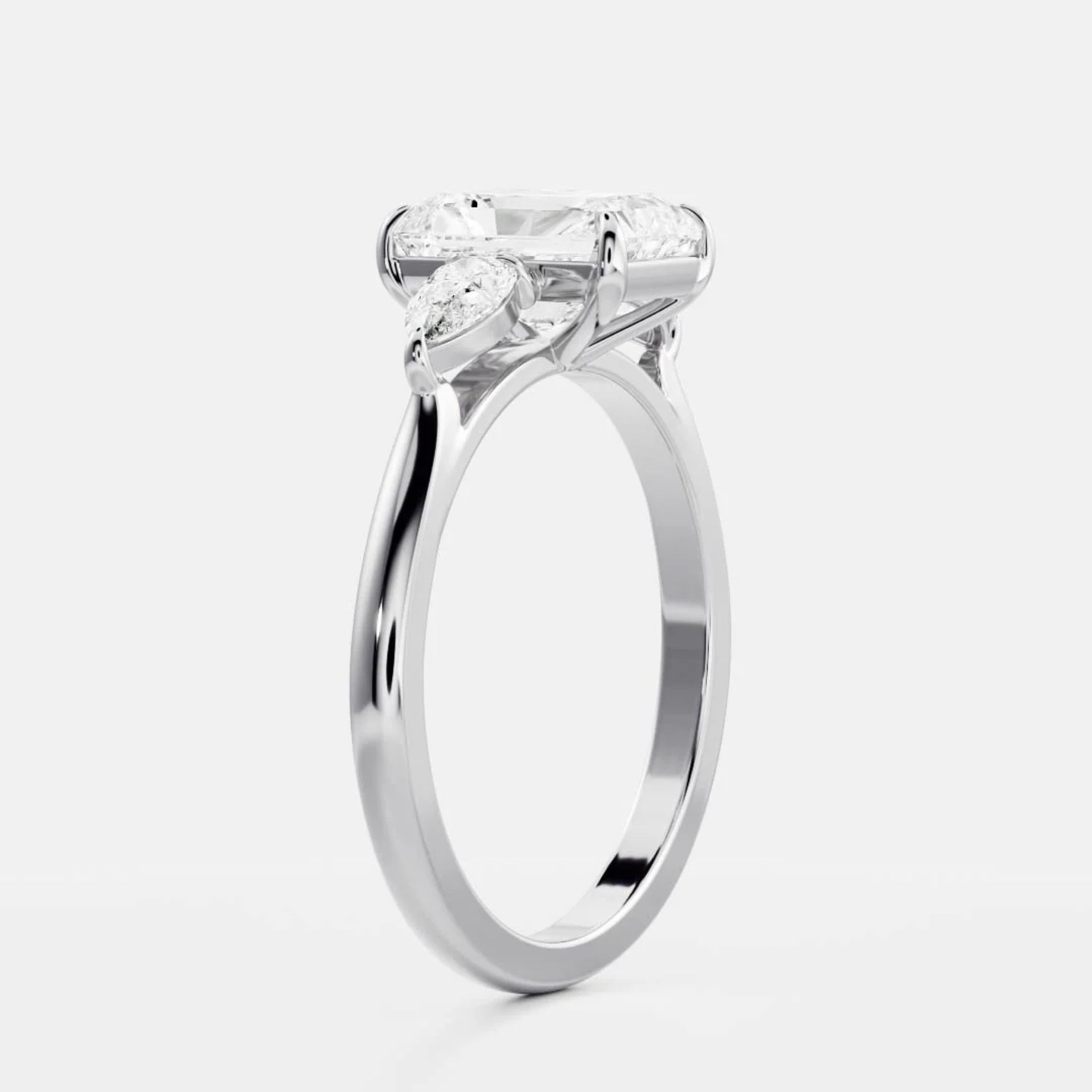 2.5 - 3.5 CT Radiant Lab Grown Diamond Trilogy Engagement Ring