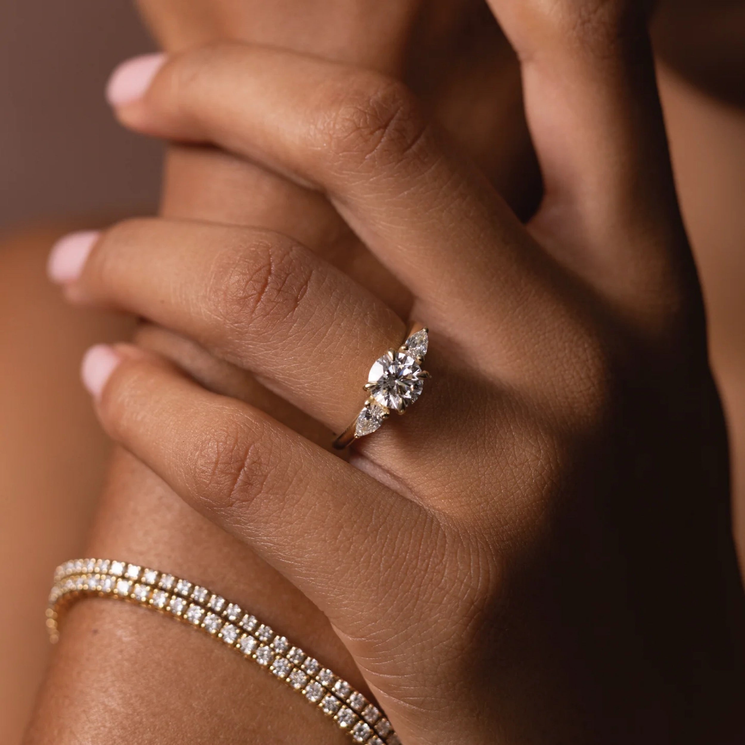 0.5 - 1.5 CT Round Lab Grown Diamond Trilogy Engagement Ring