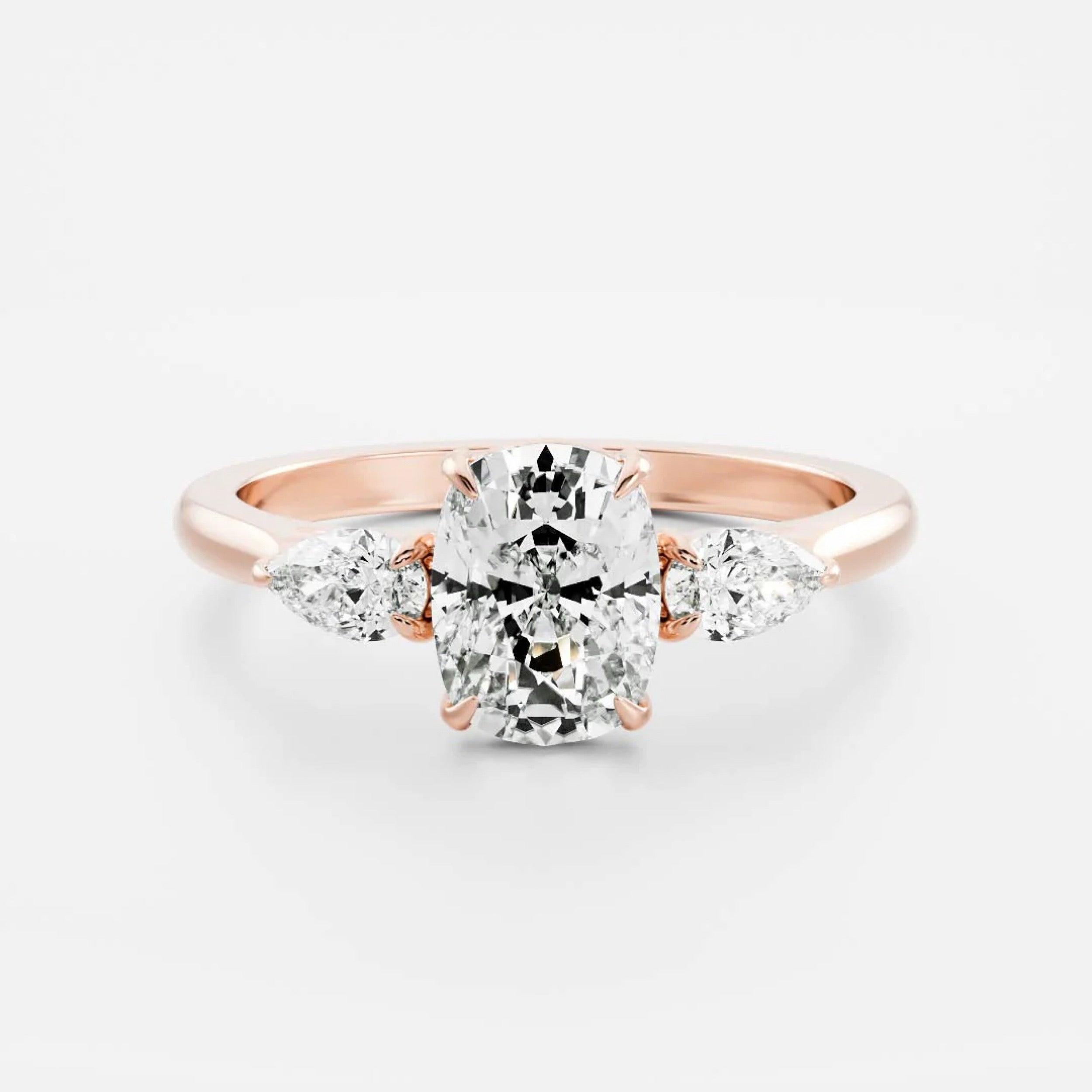 2.5 - 3.5 CT Cushion Lab Grown Diamond Trilogy Engagement Ring