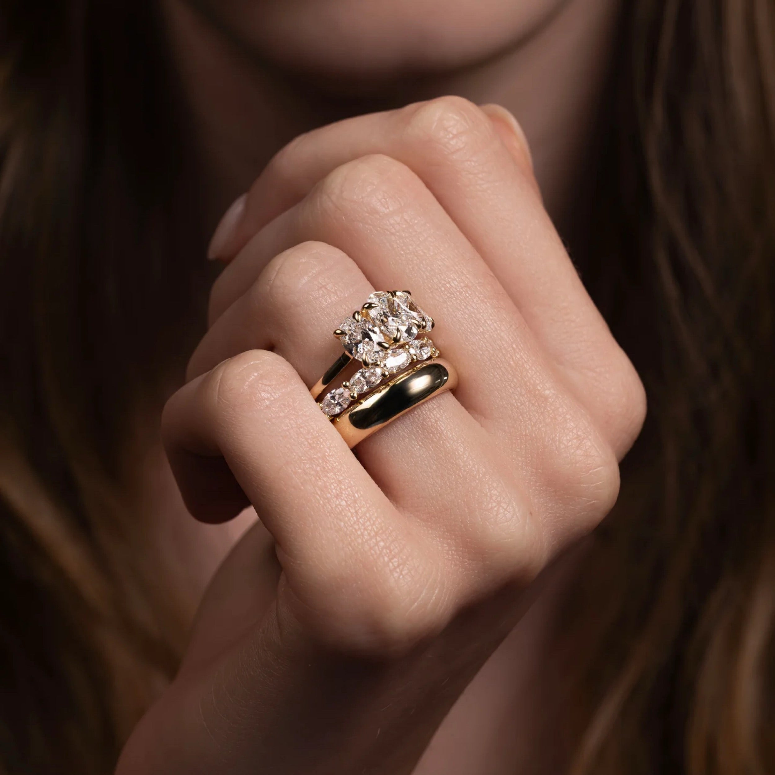 1.5 - 2.5 CT Oval Lab Grown Diamond Trilogy Engagement Ring