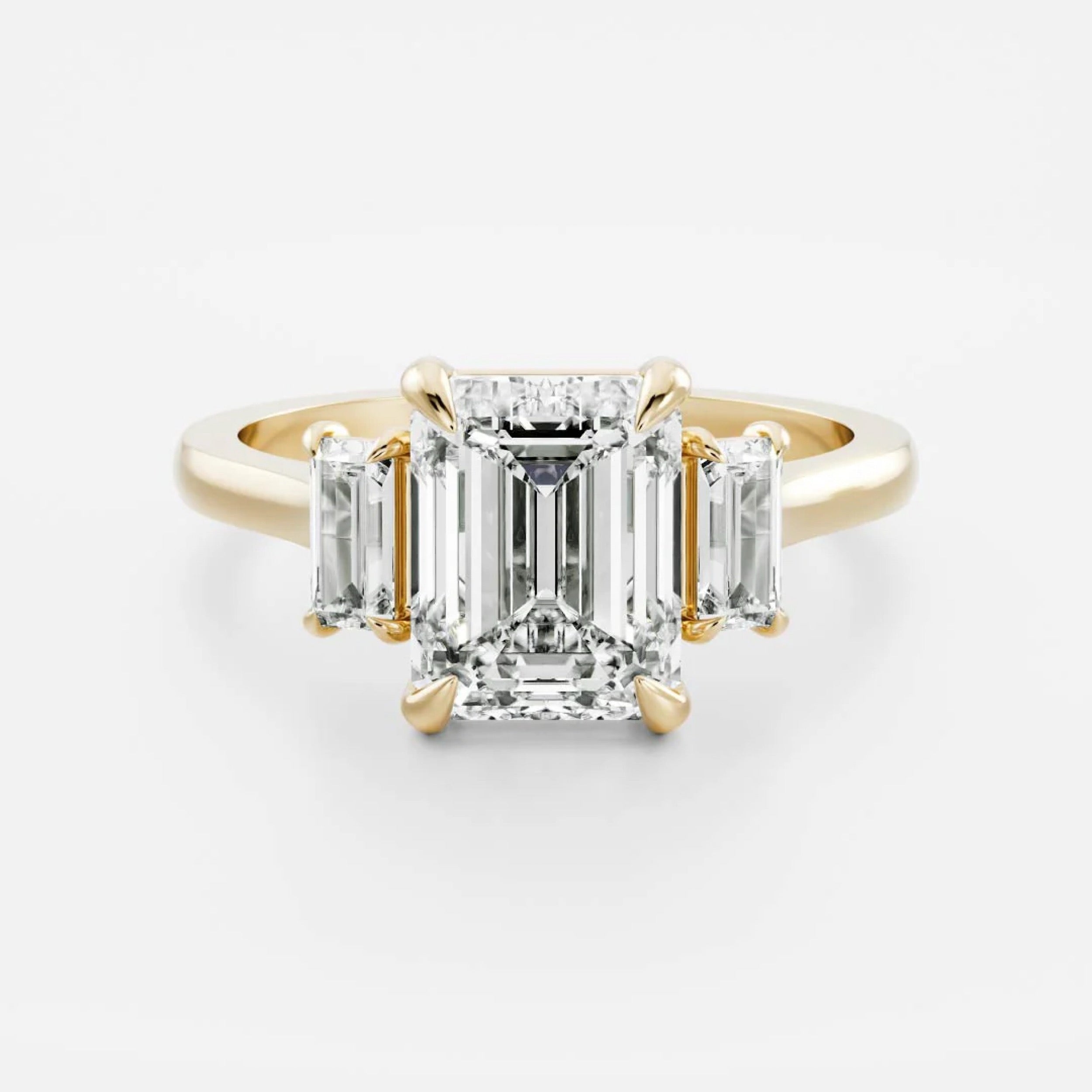 1.5 - 2.5 CT Emerald Lab Grown Diamond Trilogy Engagement Ring