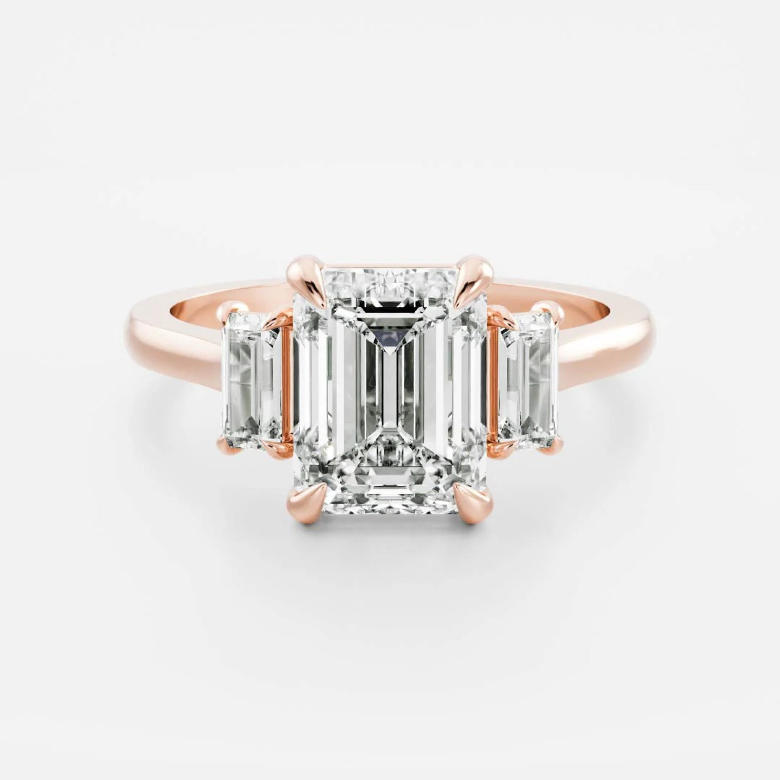 1.5 - 2.5 CT Emerald Lab Grown Diamond Trilogy Engagement Ring