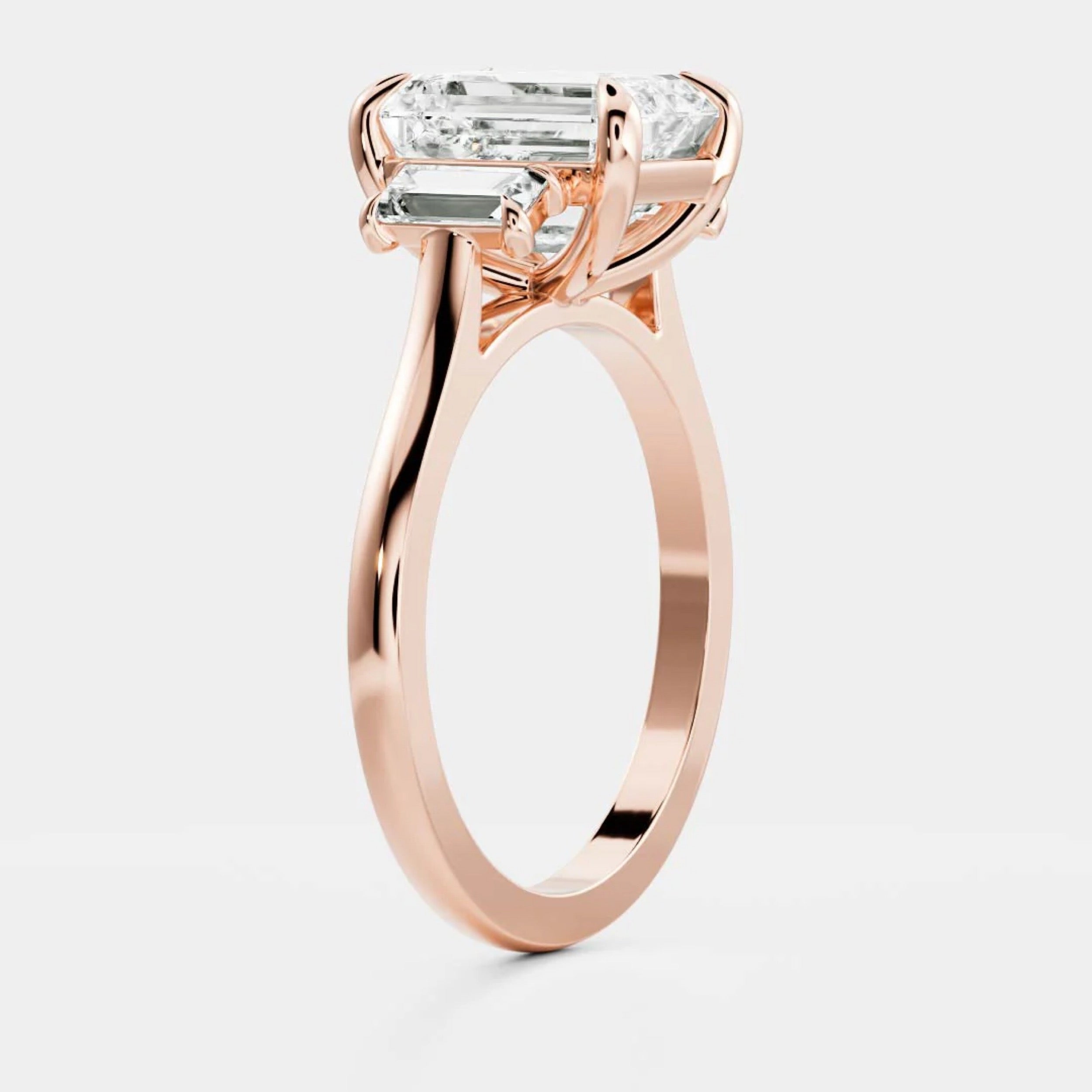 1.5 - 2.5 CT Emerald Lab Grown Diamond Trilogy Engagement Ring