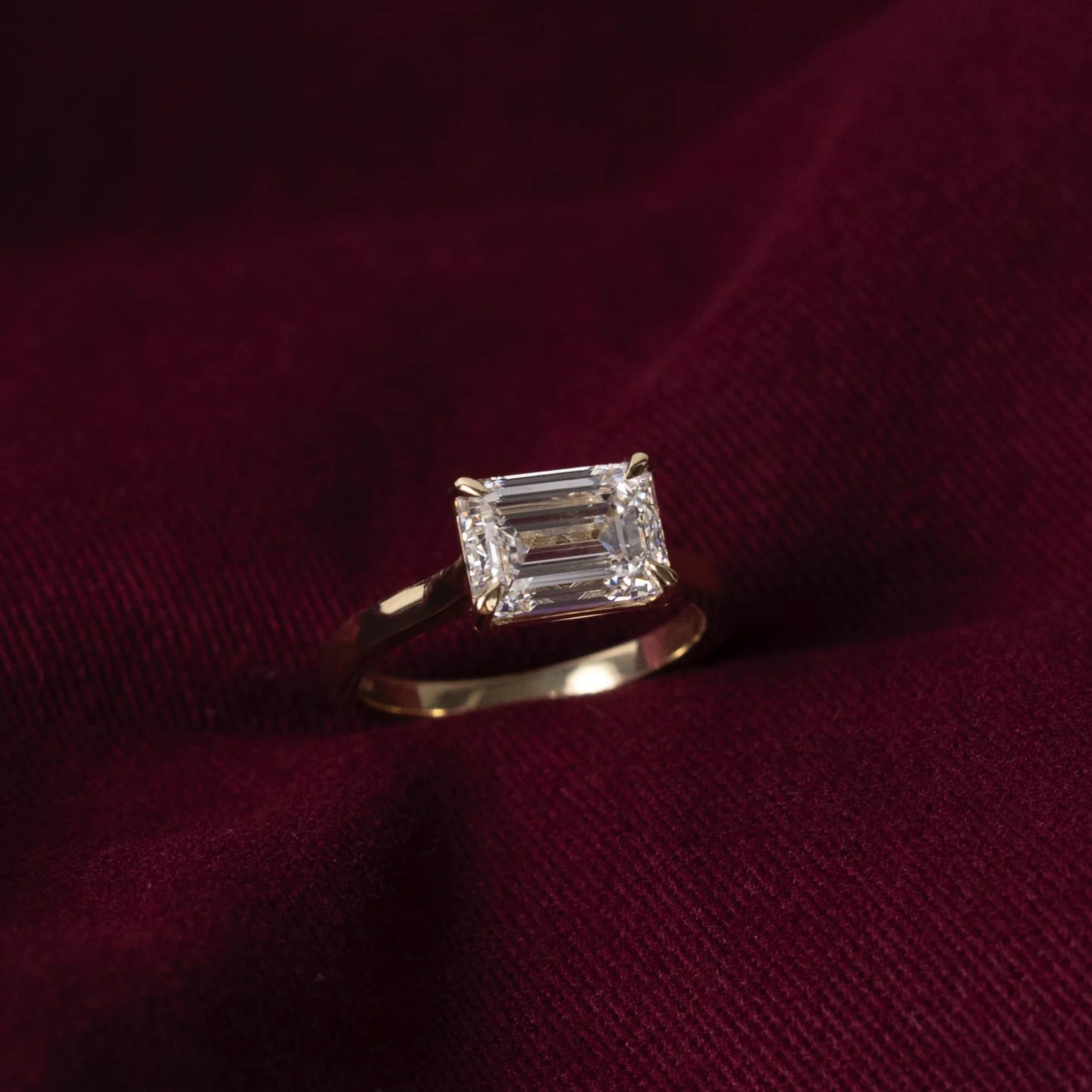 1.5 - 2.5 CT East West Emerald Lab Grown Diamond Solitaire Engagement Ring