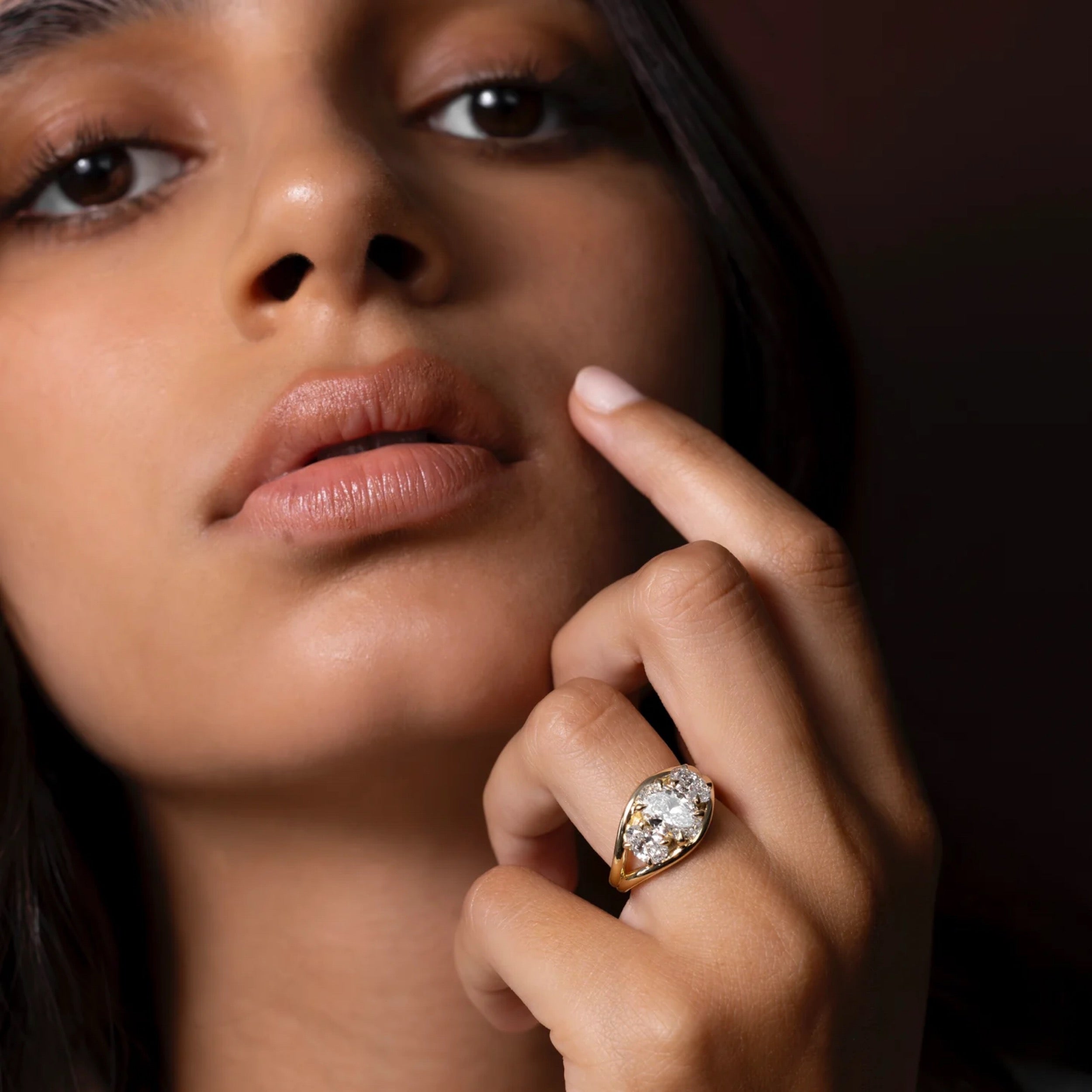 2.5 - 3.5 CT Oval Lab Grown Diamond Split Shank Trilogy Engagement Ring