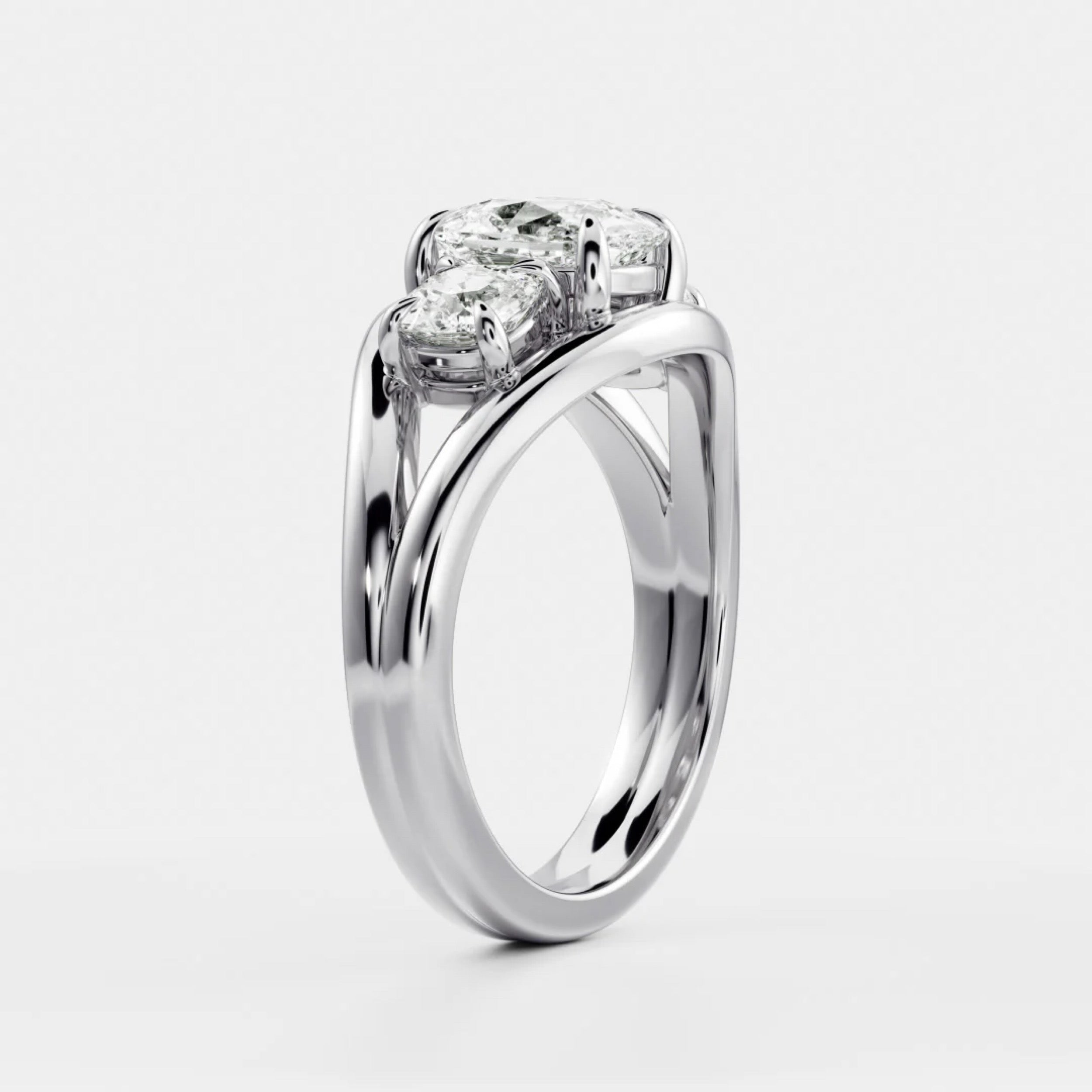 2.5 - 3.5 CT Cushion Lab Grown Diamond Split Shank Trilogy Engagement Ring