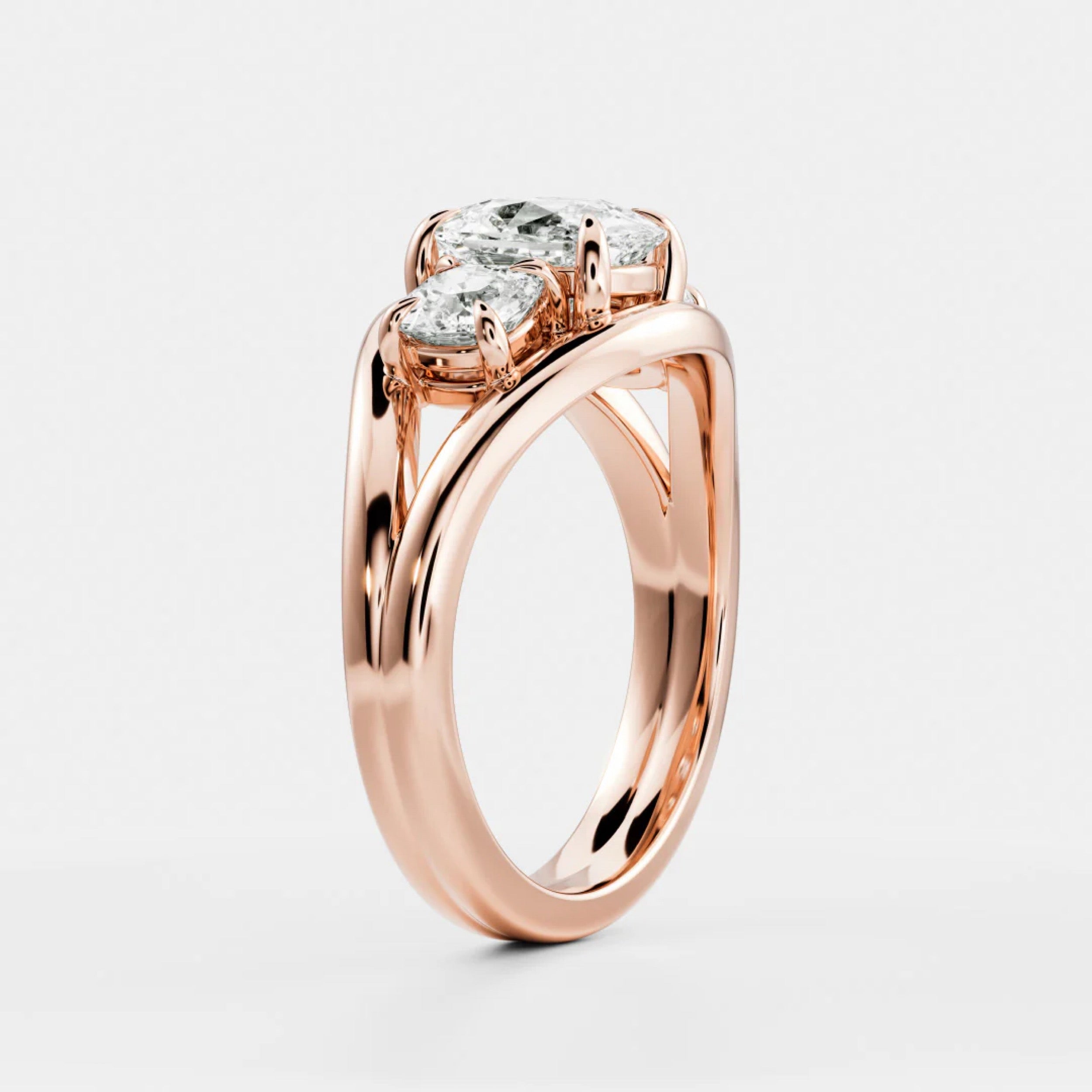 2.5 - 3.5 CT Cushion Lab Grown Diamond Split Shank Trilogy Engagement Ring