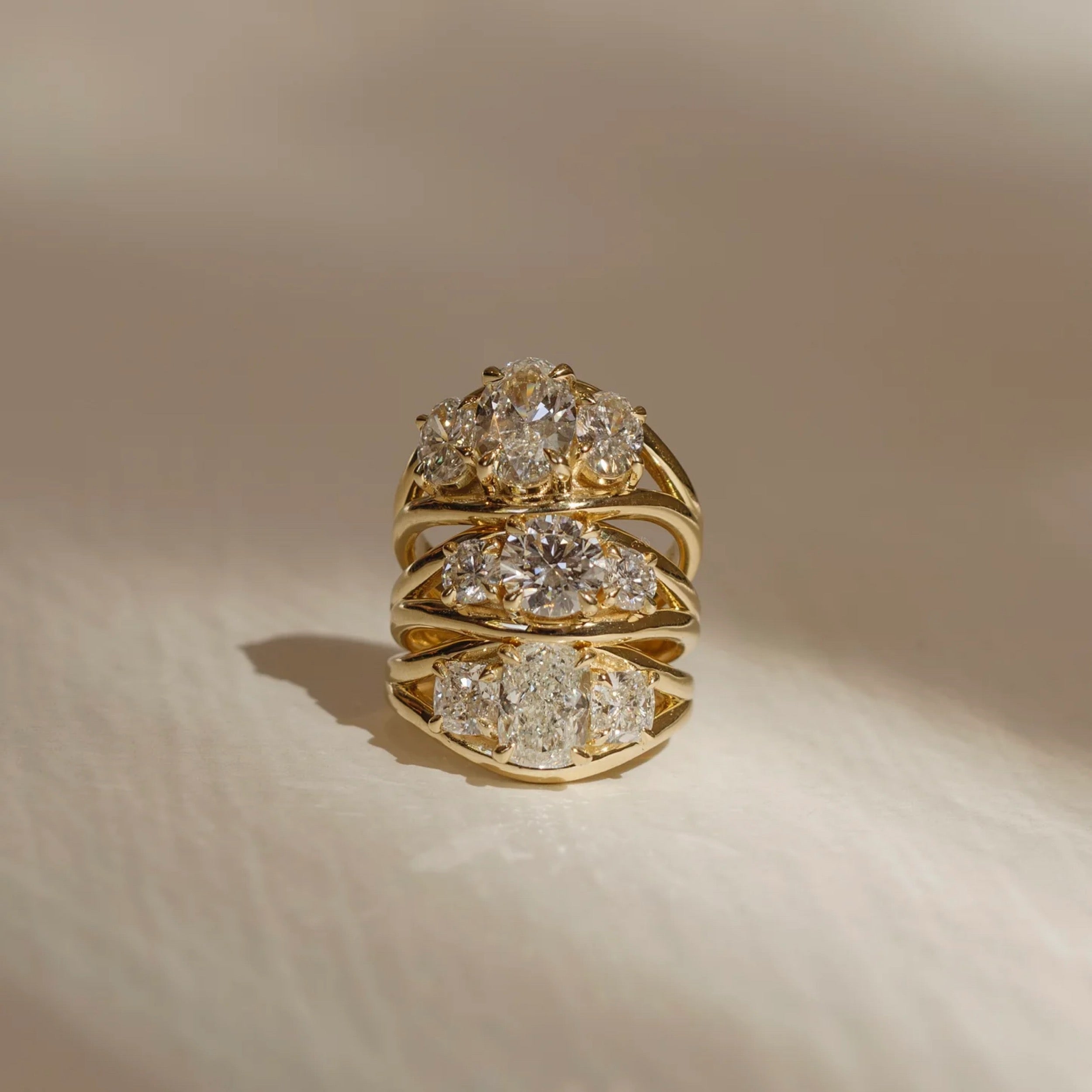 1.0 - 3.0 CT Round Lab Grown Diamond Split Shank Trilogy Engagement Ring