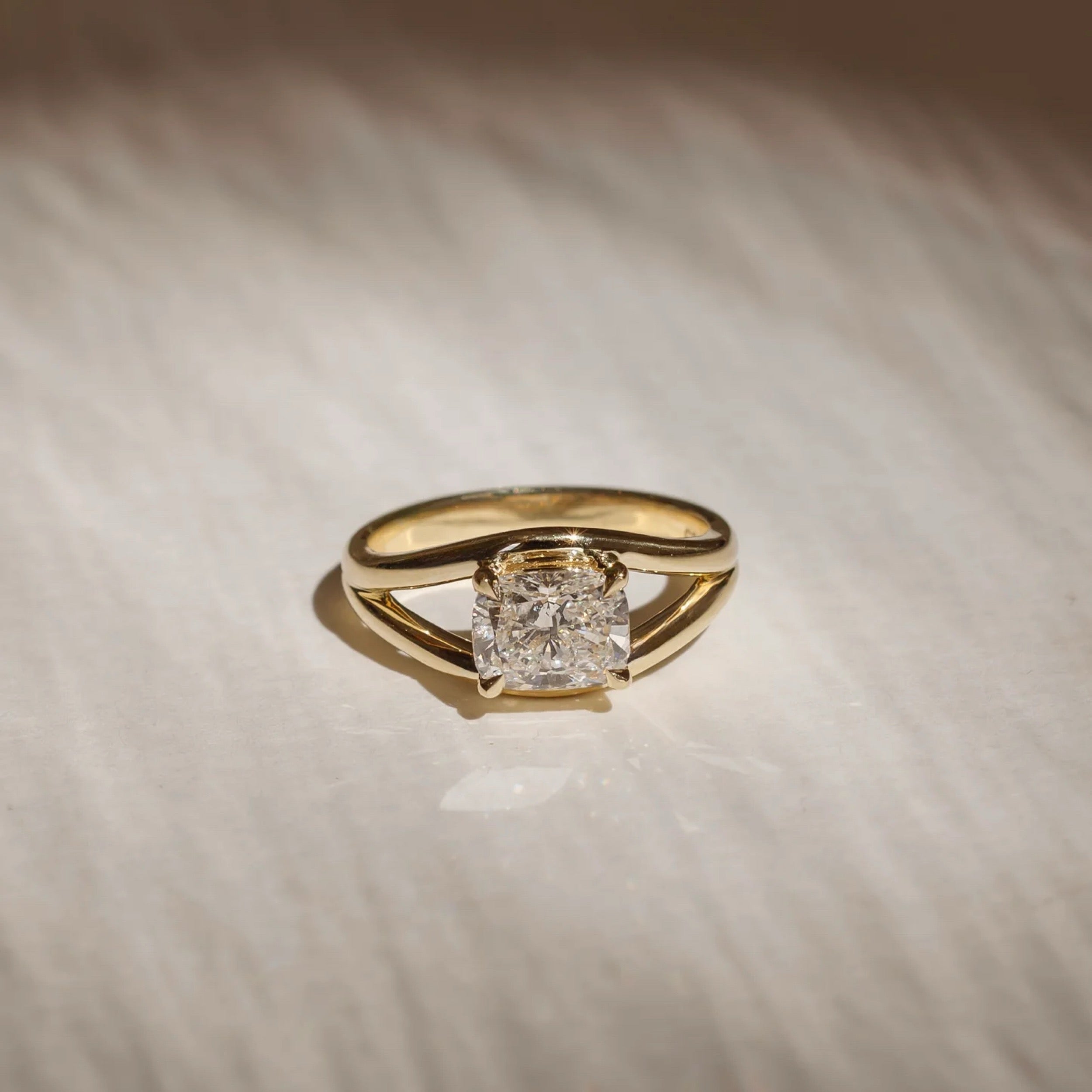 2.5 - 3.5 CT East West Elongated Cushion Lab Grown Diamond Split Shank Engagement Ring