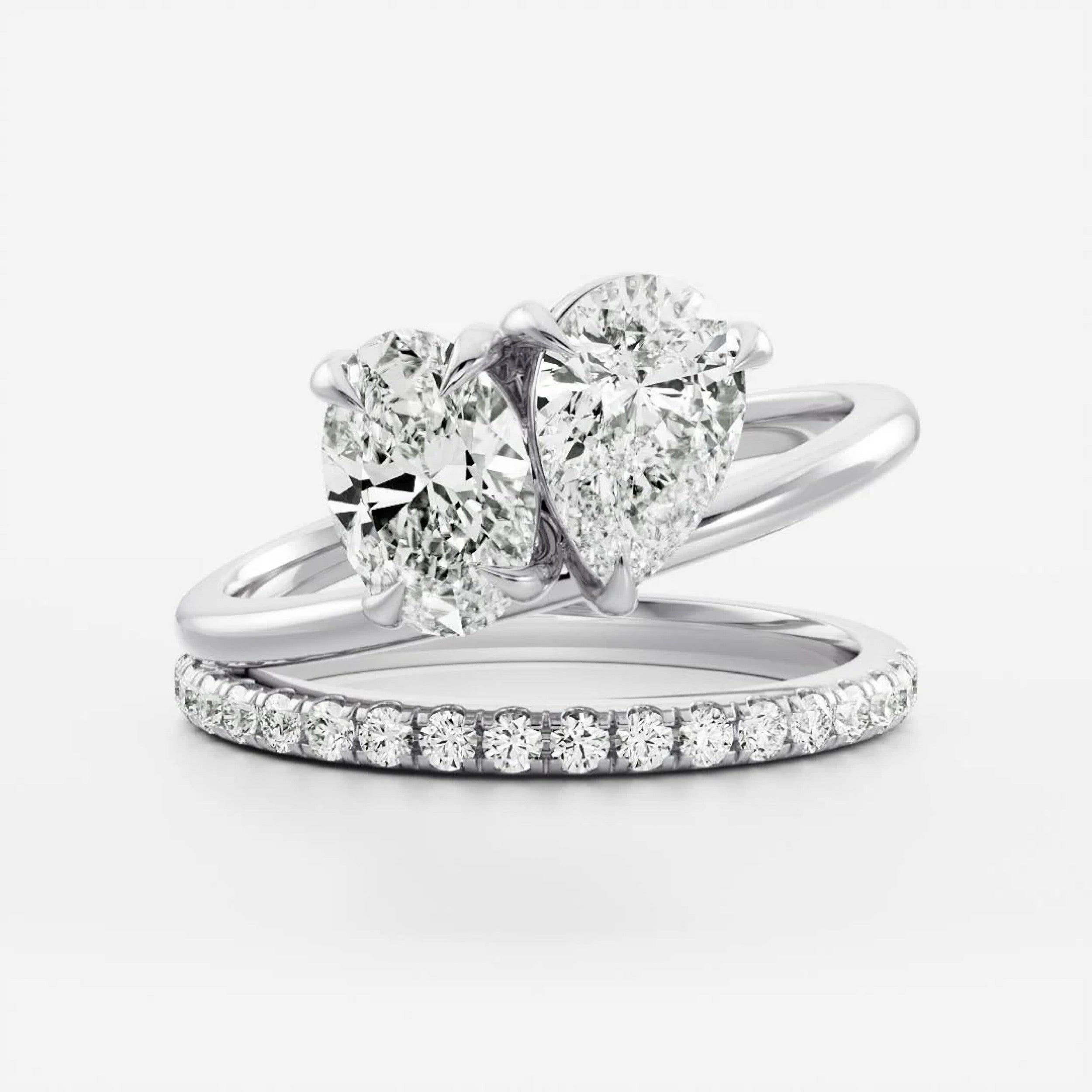 1.5 - 2.5 CT Oval & Pear Lab Grown Diamond Double Band Engagement Ring