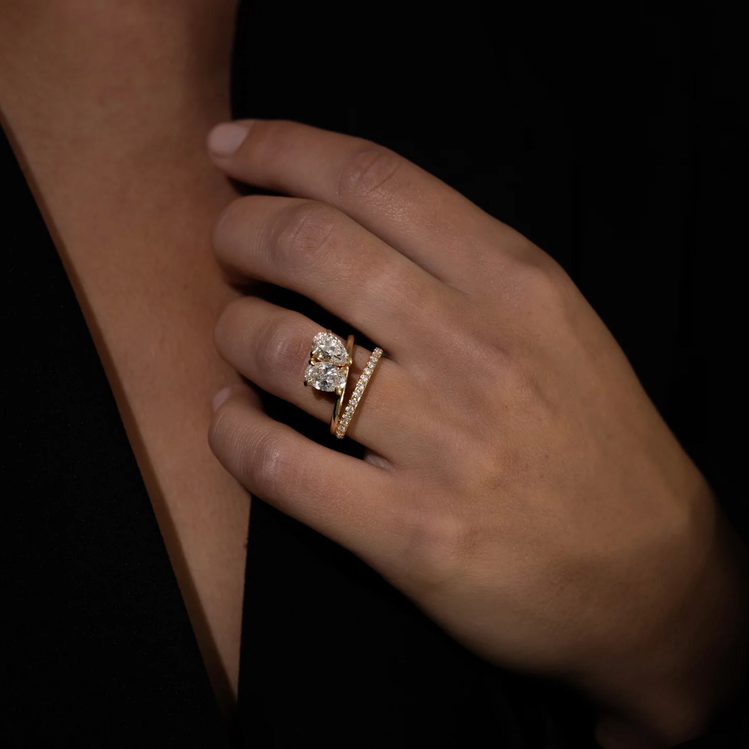 1.5 - 2.5 CT Oval & Pear Lab Grown Diamond Double Band Engagement Ring