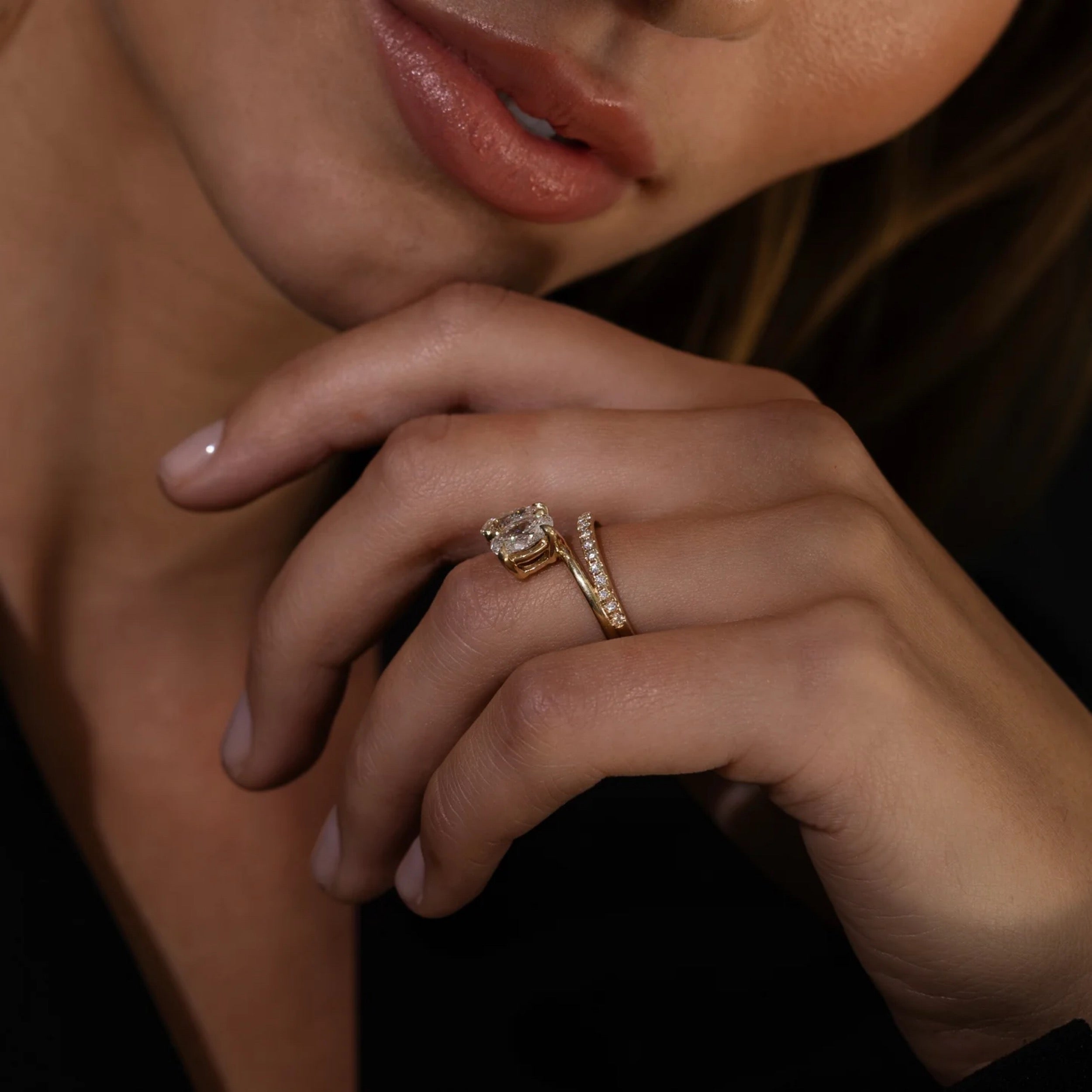 1.5 - 2.5 CT Oval & Pear Lab Grown Diamond Double Band Engagement Ring