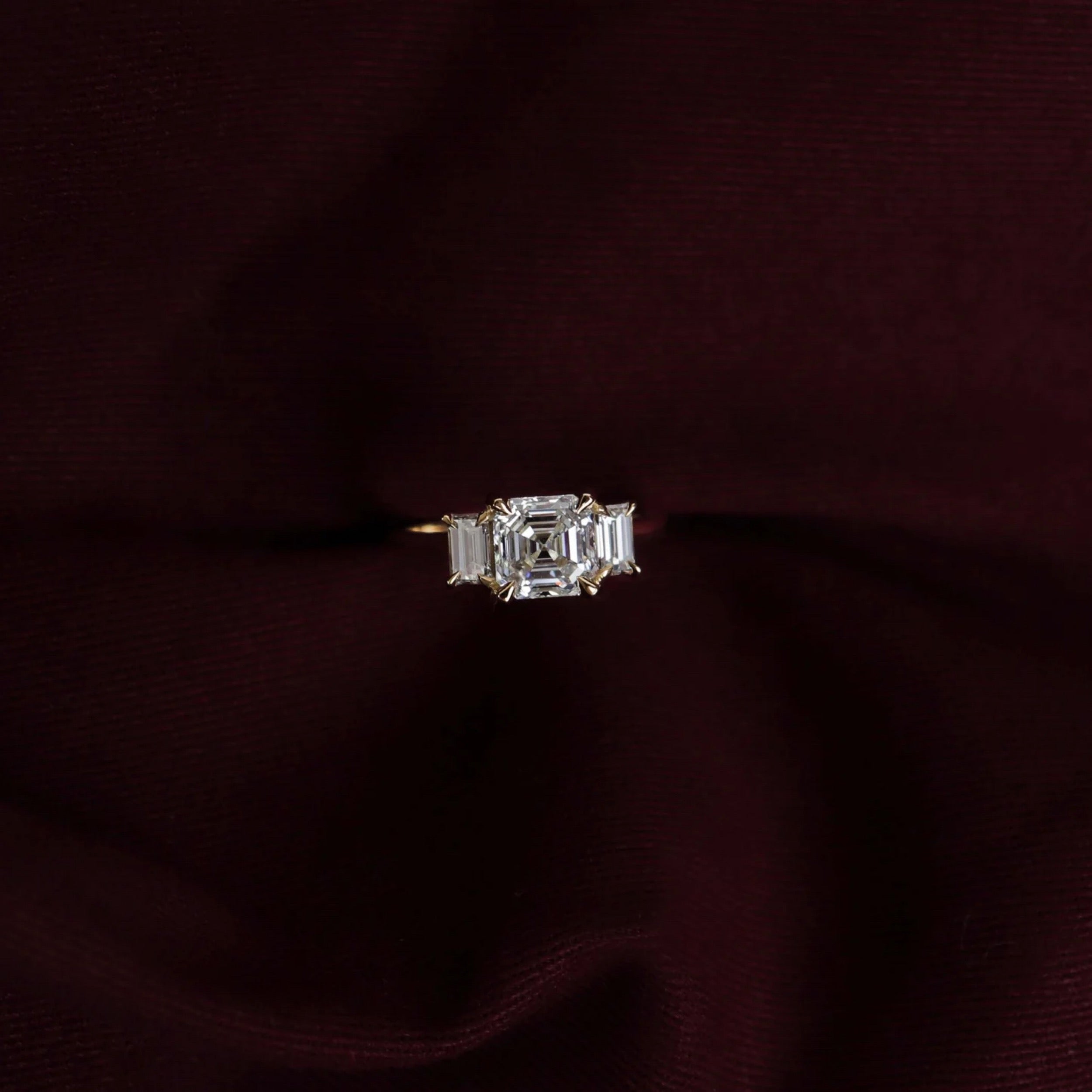 1.5 - 2.5 CT Asscher Lab Grown Diamond Trilogy Engagement Ring