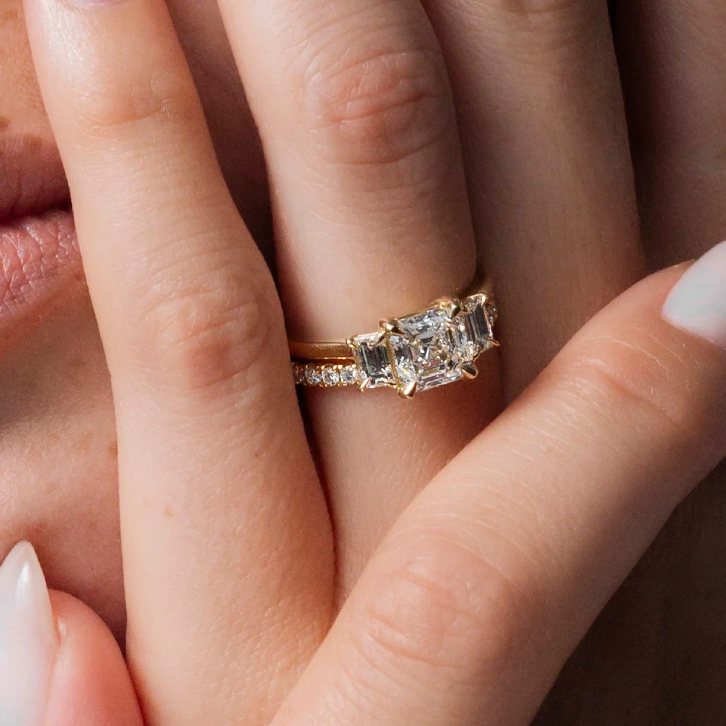 1.5 - 2.5 CT Asscher Lab Grown Diamond Trilogy Engagement Ring