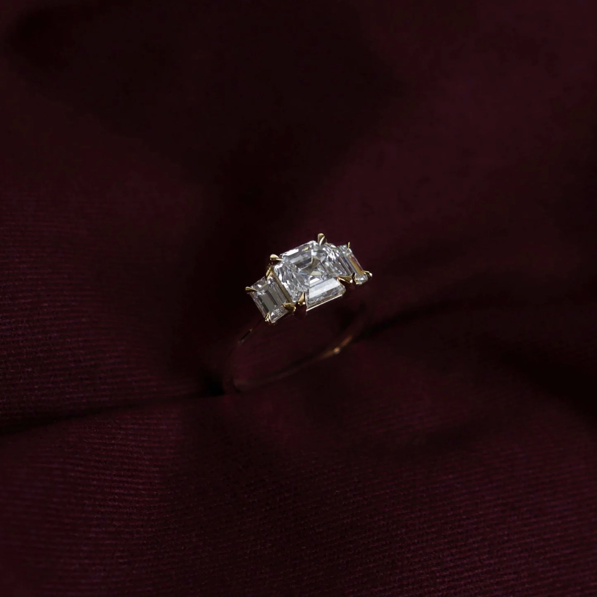 1.5 - 2.5 CT Asscher Lab Grown Diamond Trilogy Engagement Ring