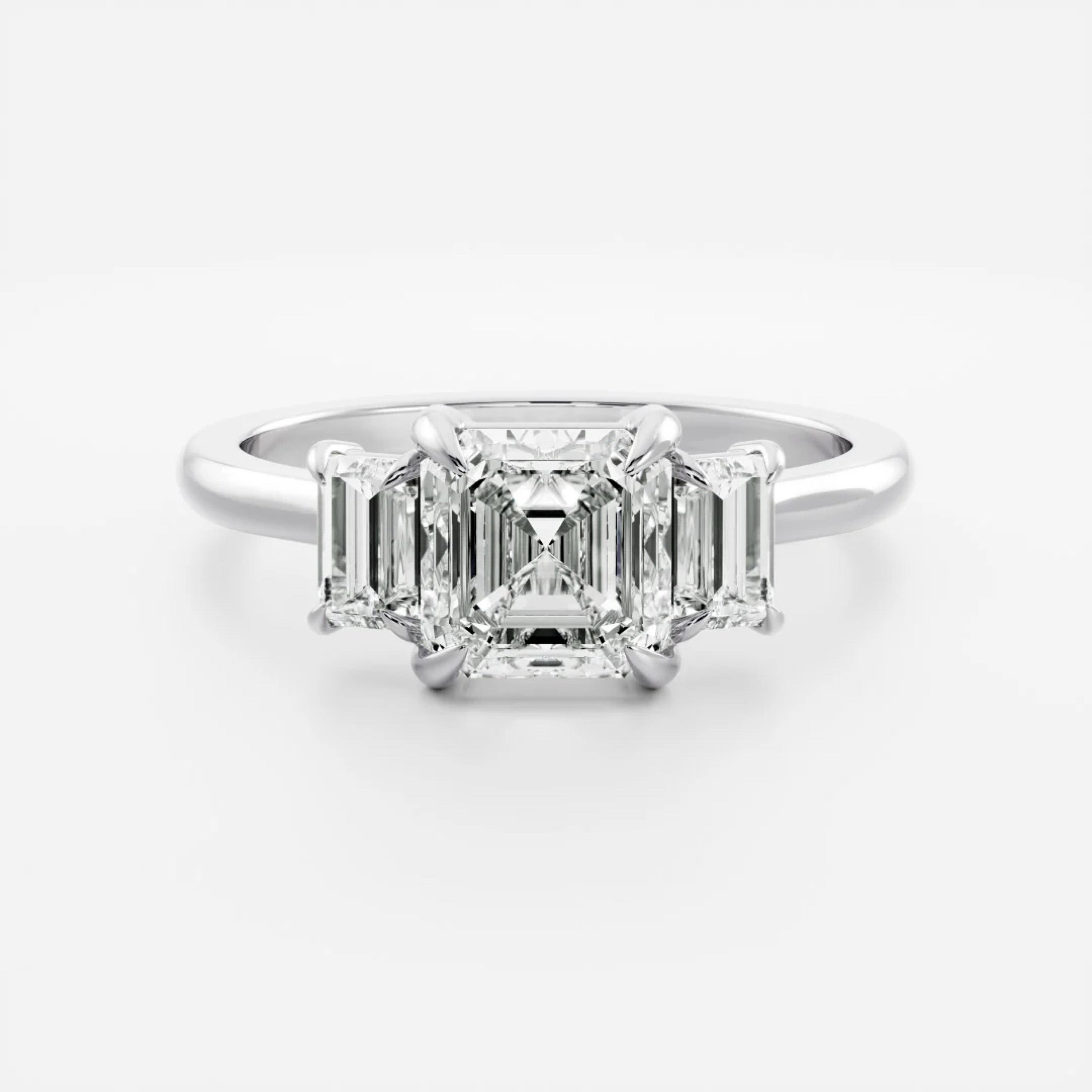 1.5 - 2.5 CT Asscher Lab Grown Diamond Trilogy Engagement Ring