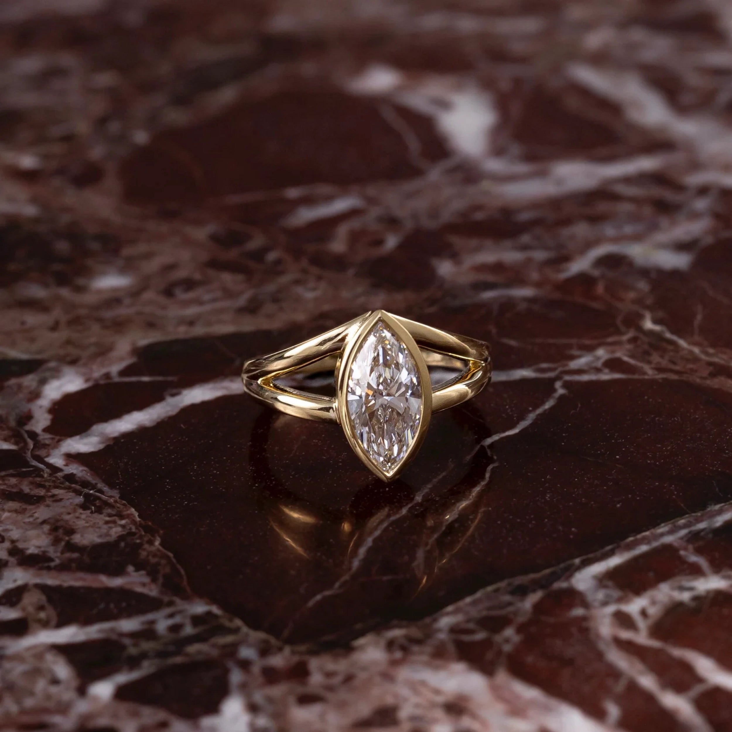 2.0 - 4.0 CT Marquise Lab Grown Diamond Bezel Split Engagement Ring