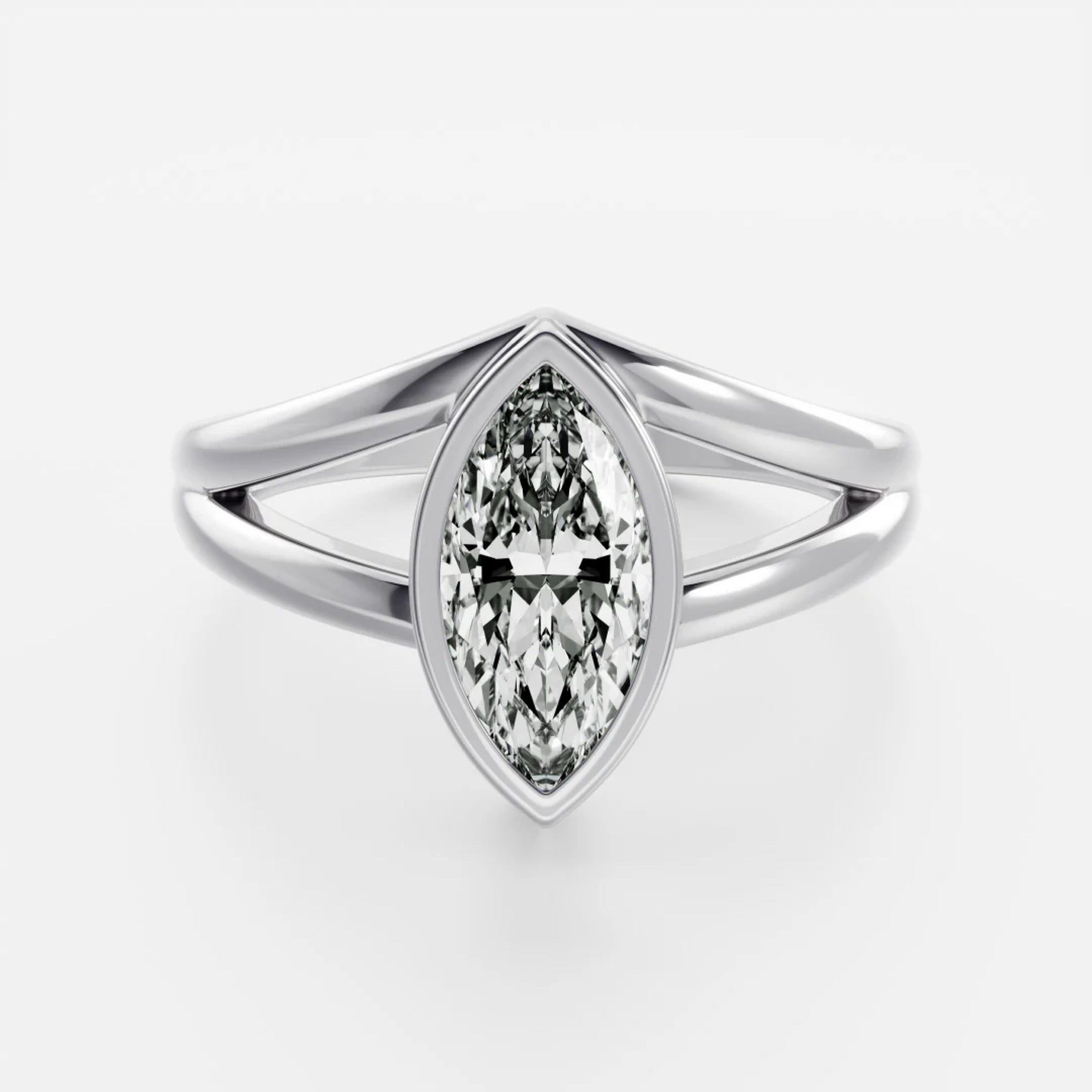 2.0 - 4.0 CT Marquise Lab Grown Diamond Bezel Split Engagement Ring