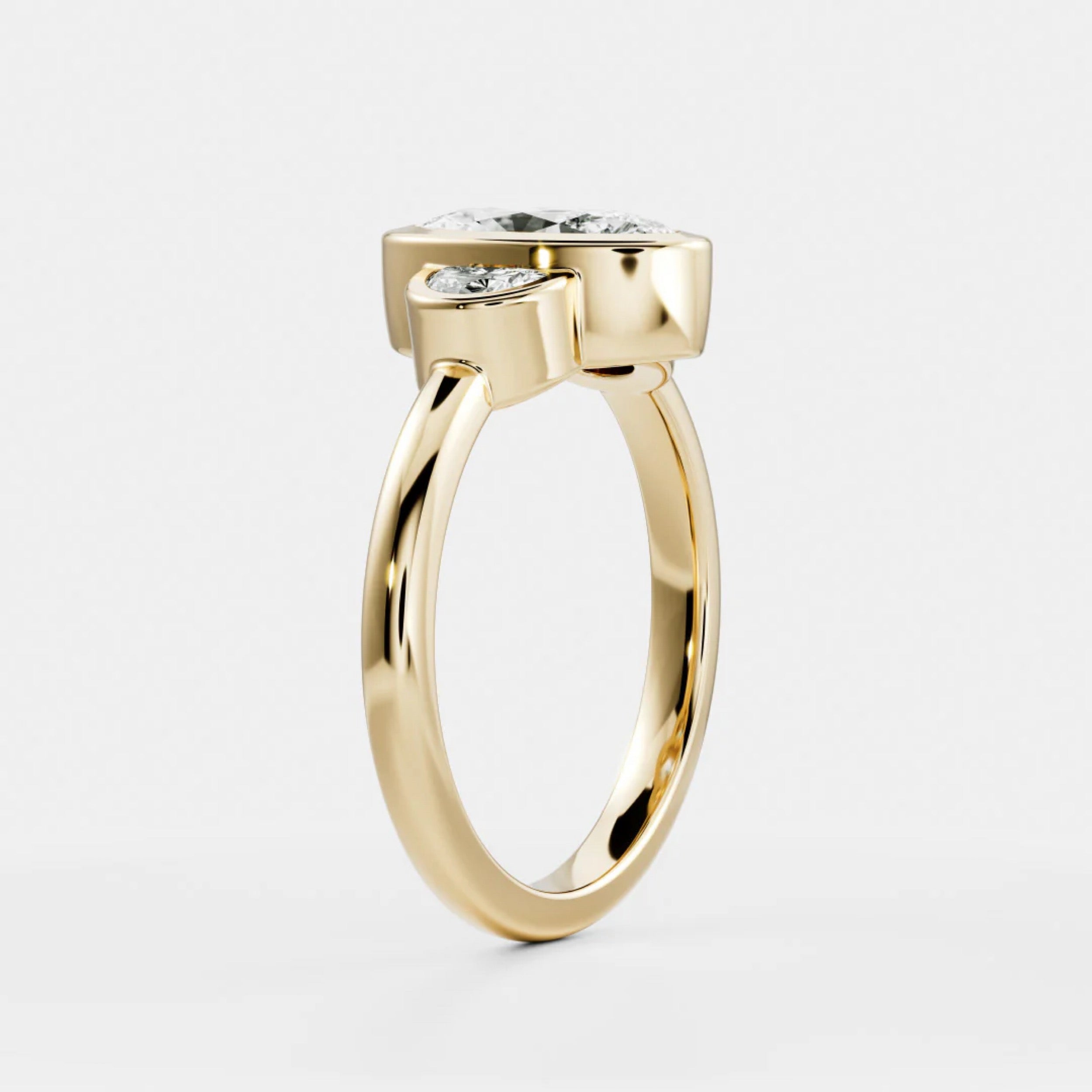 2.0 - 4.0 CT Oval Lab Grown Diamond Bezel Trilogy Engagement Ring