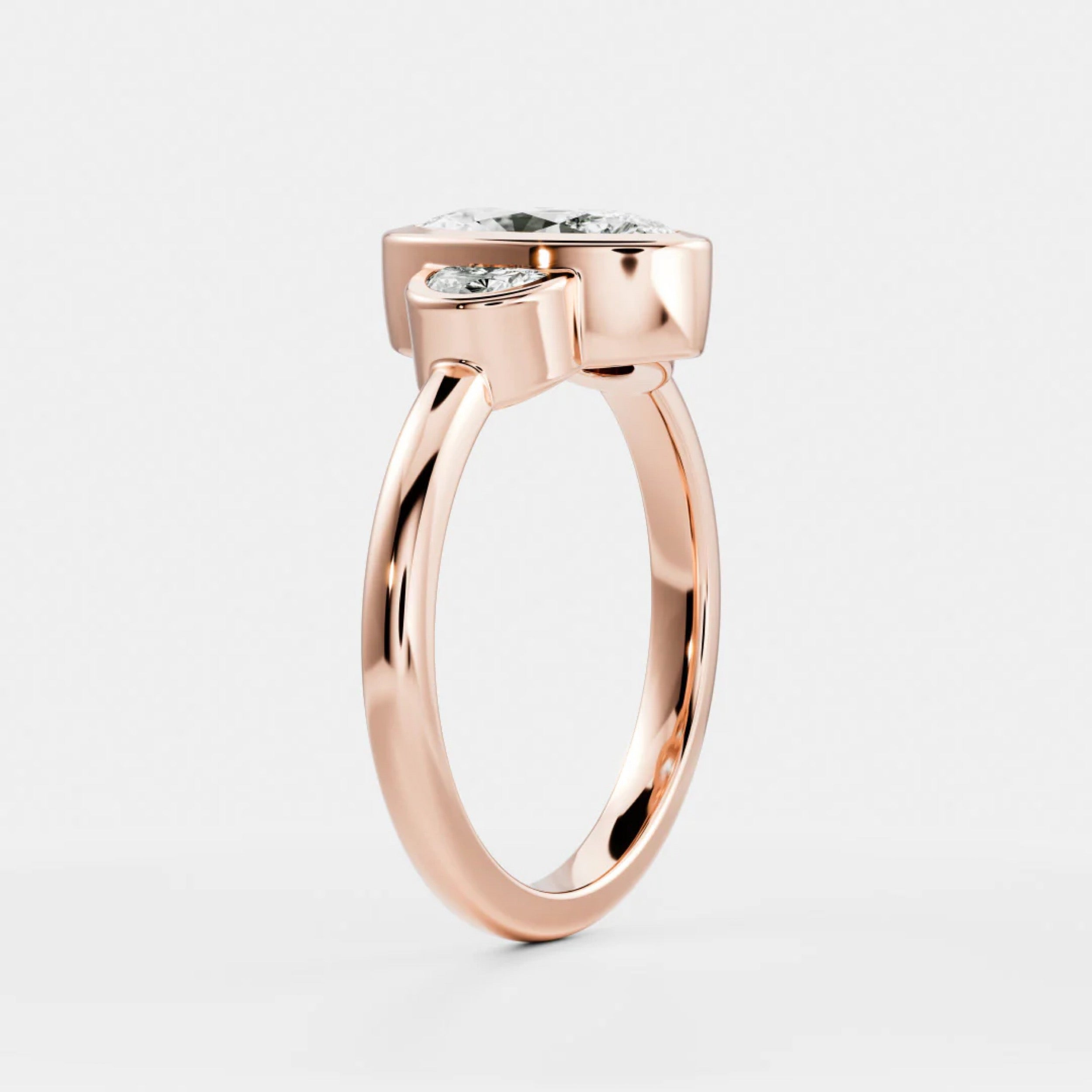 2.0 - 4.0 CT Oval Lab Grown Diamond Bezel Trilogy Engagement Ring