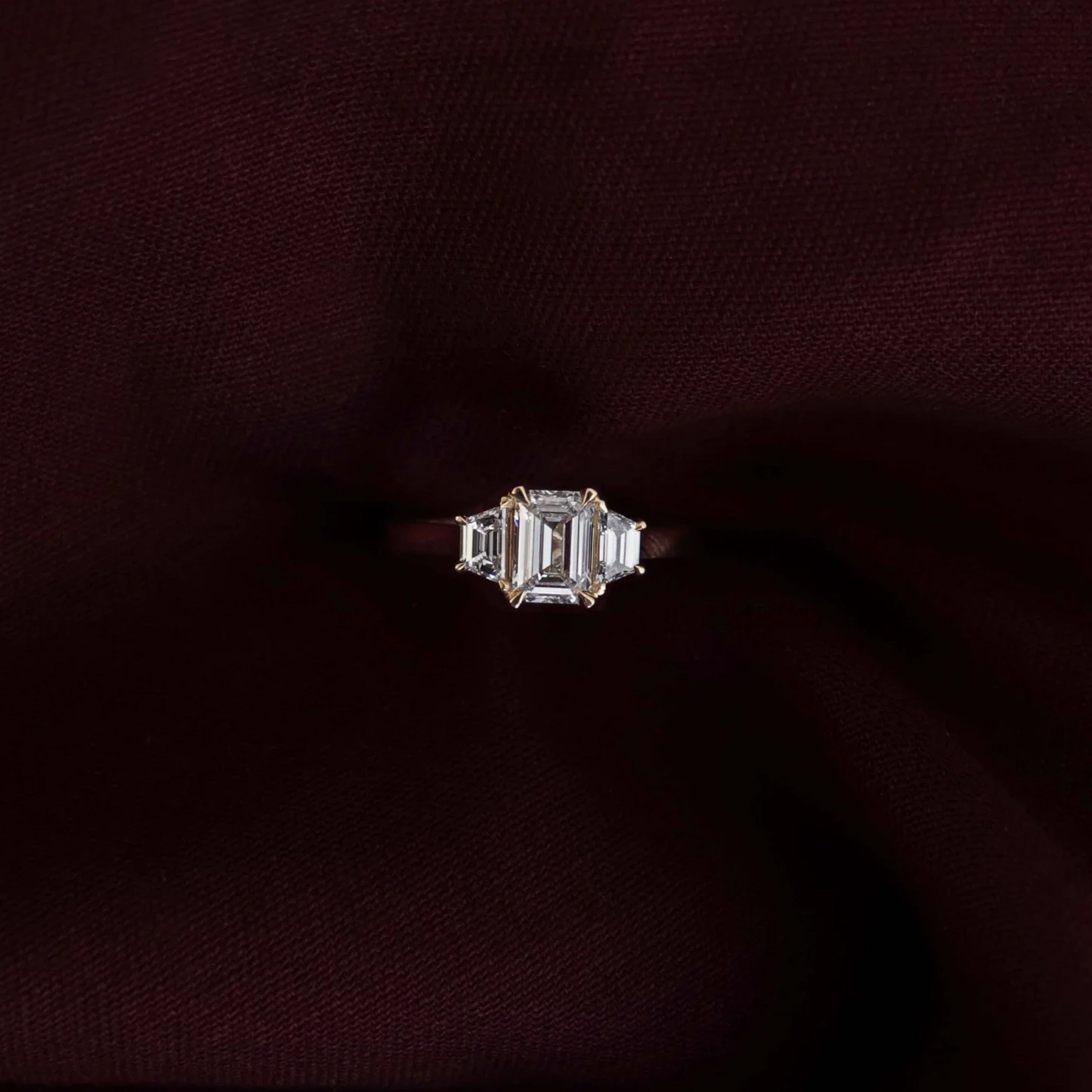 1.5 - 2.5 CT Emerald Lab Grown Diamond Trilogy Engagement Ring