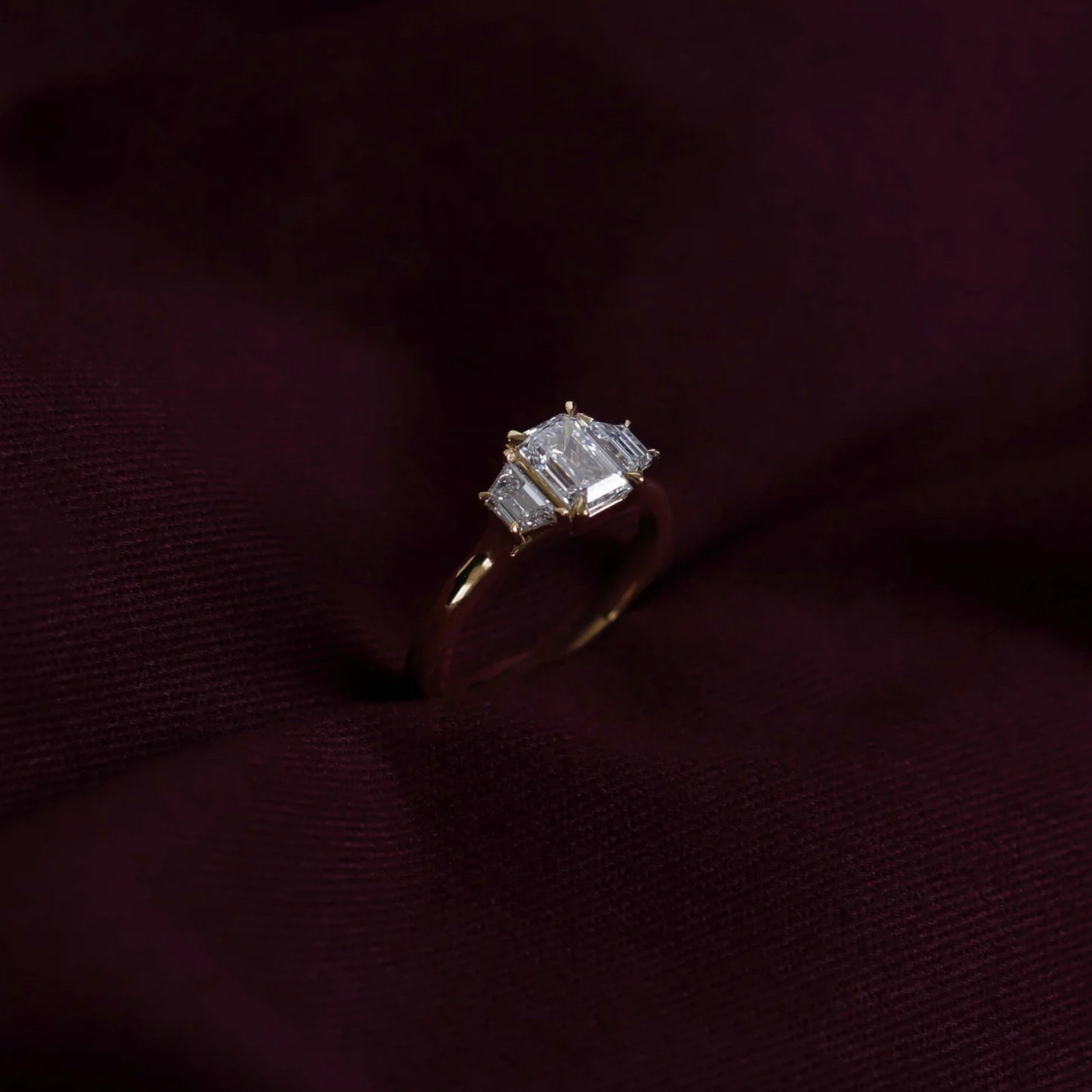 1.5 - 2.5 CT Emerald Lab Grown Diamond Trilogy Engagement Ring