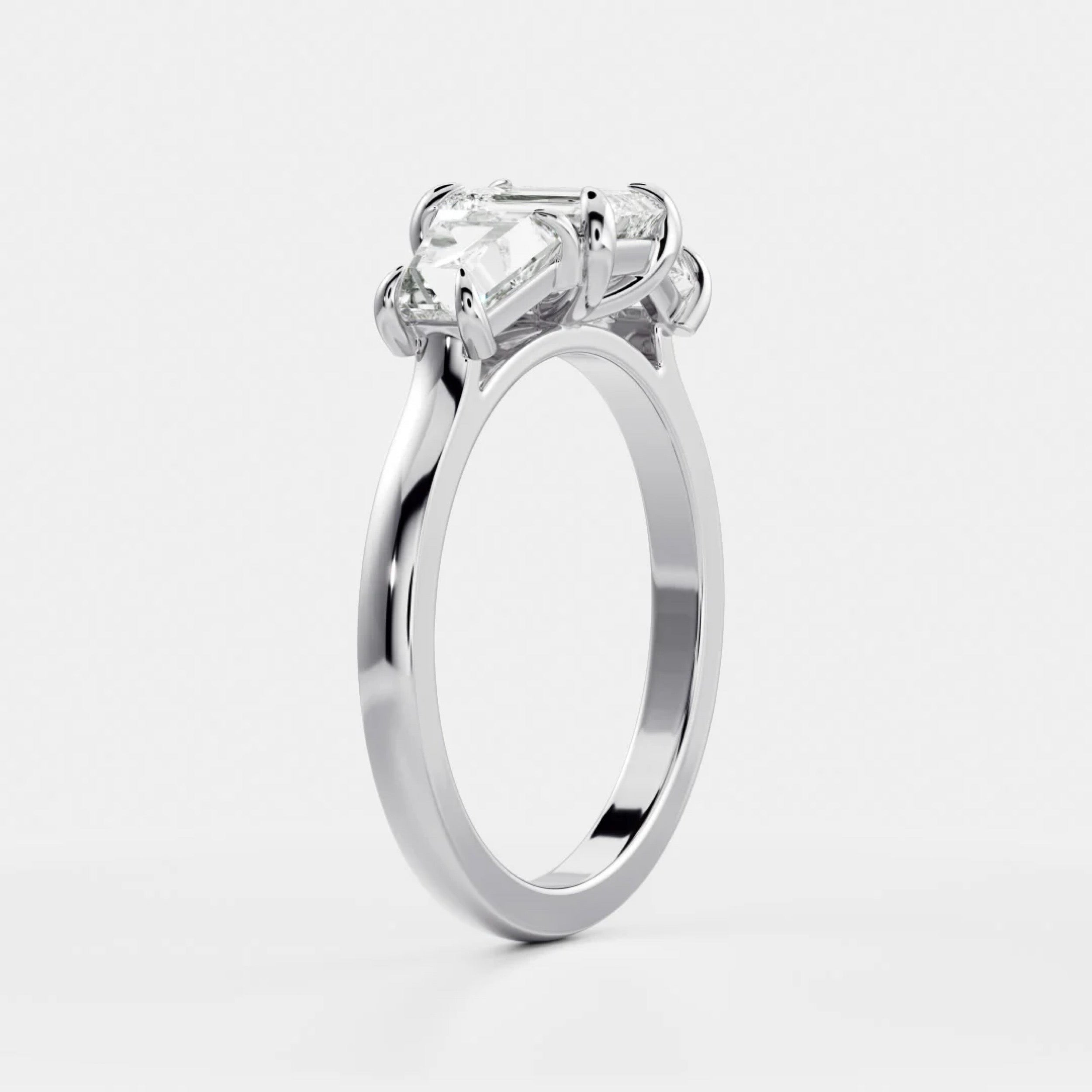 1.5 - 2.5 CT Emerald Lab Grown Diamond Trilogy Engagement Ring