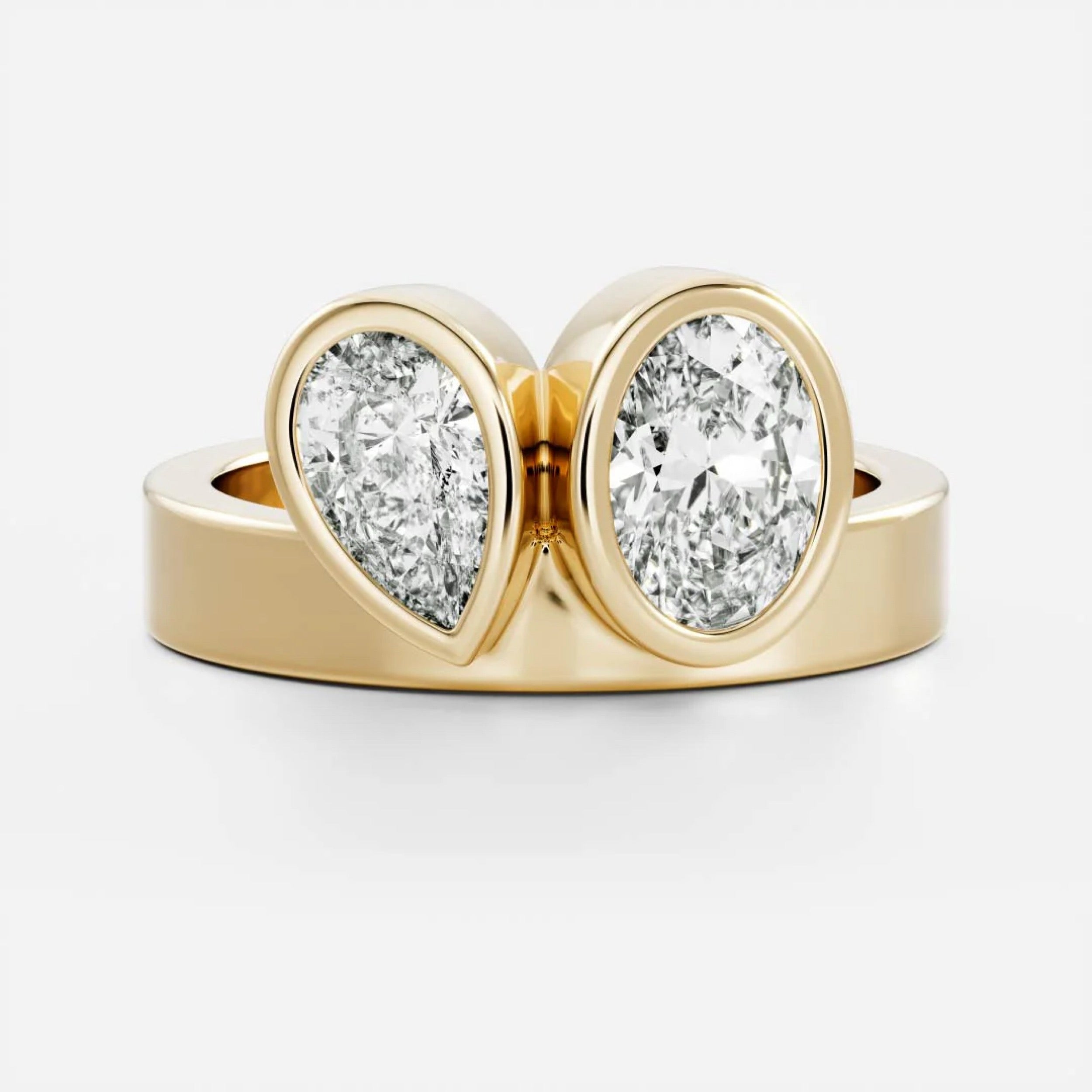 2.0 - 4.0 CT Oval & Pear Lab Grown Diamond Bezel Double Engagement Ring