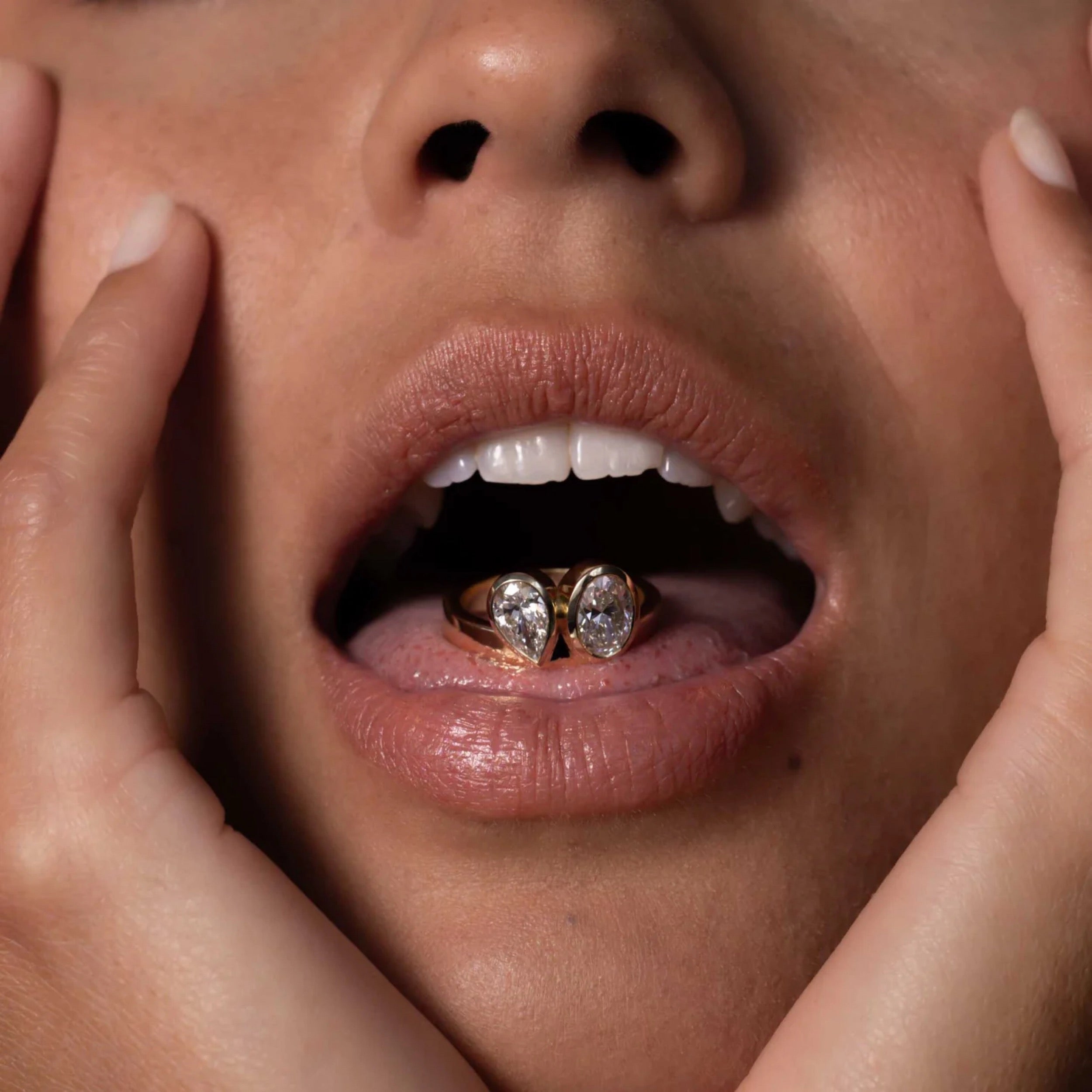 2.0 - 4.0 CT Oval & Pear Lab Grown Diamond Bezel Double Engagement Ring