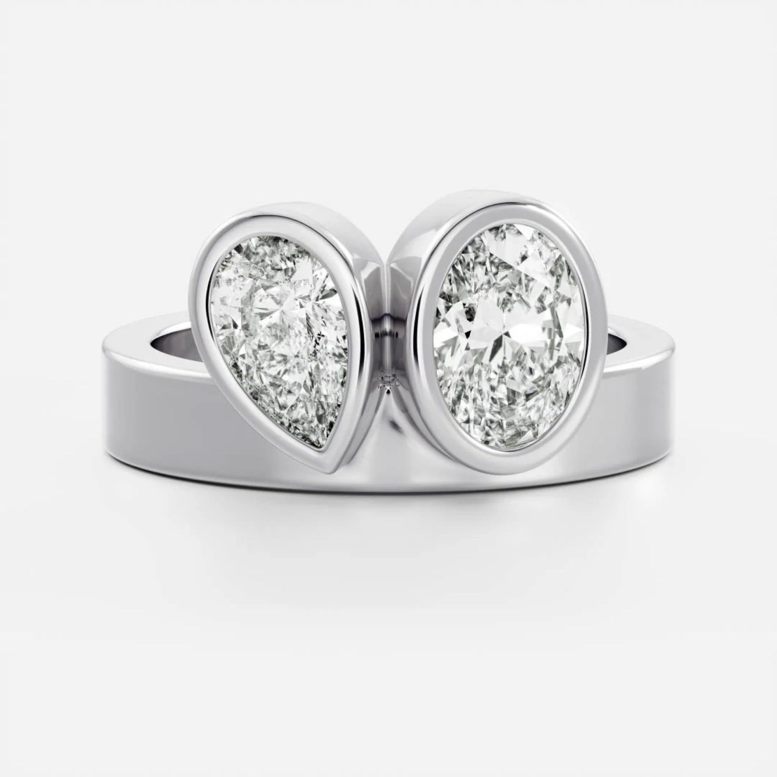 2.0 - 4.0 CT Oval & Pear Lab Grown Diamond Bezel Double Engagement Ring