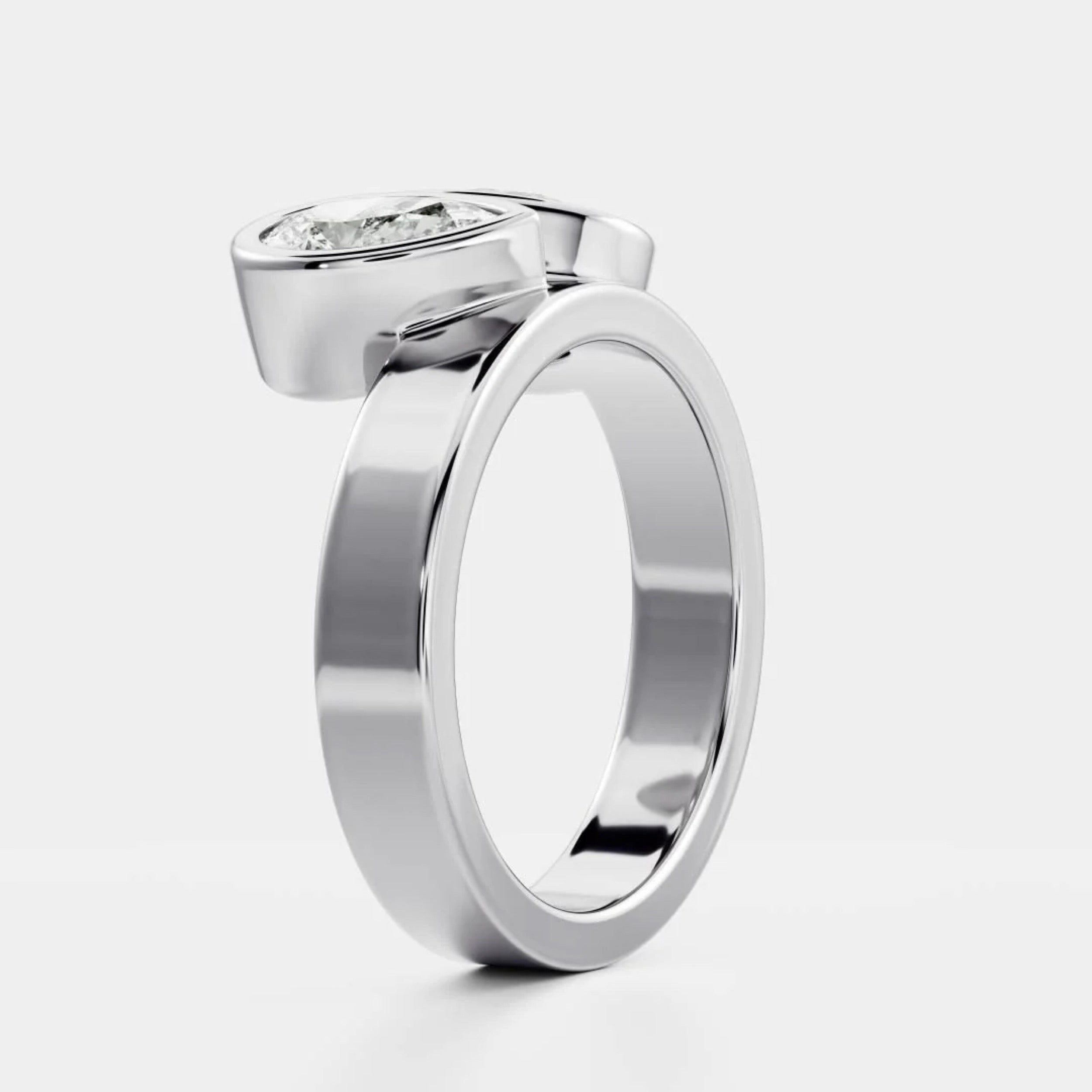 2.0 - 4.0 CT Oval & Pear Lab Grown Diamond Bezel Double Engagement Ring