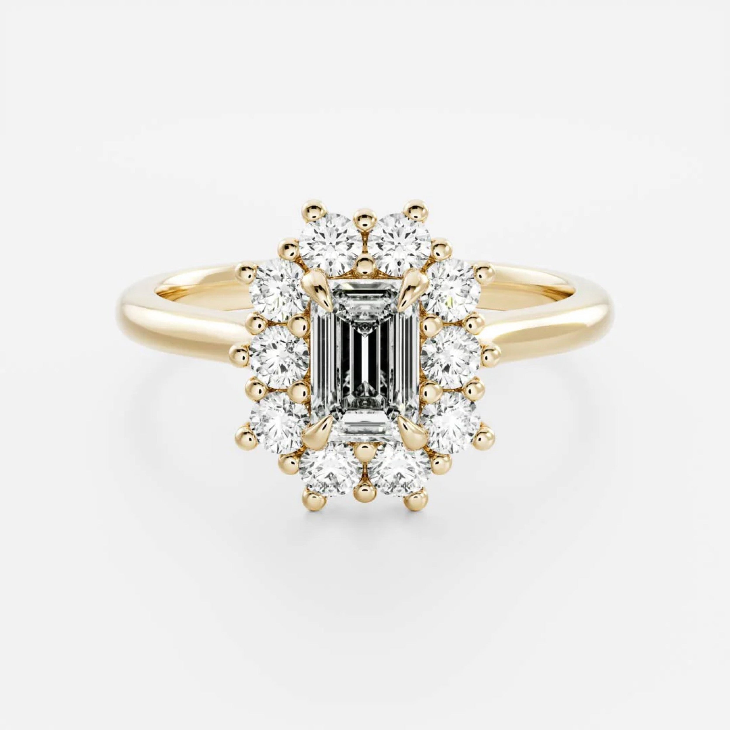 1.5 - 2.5 CT Emerald Lab Grown Diamond Antique Halo Engagement Ring