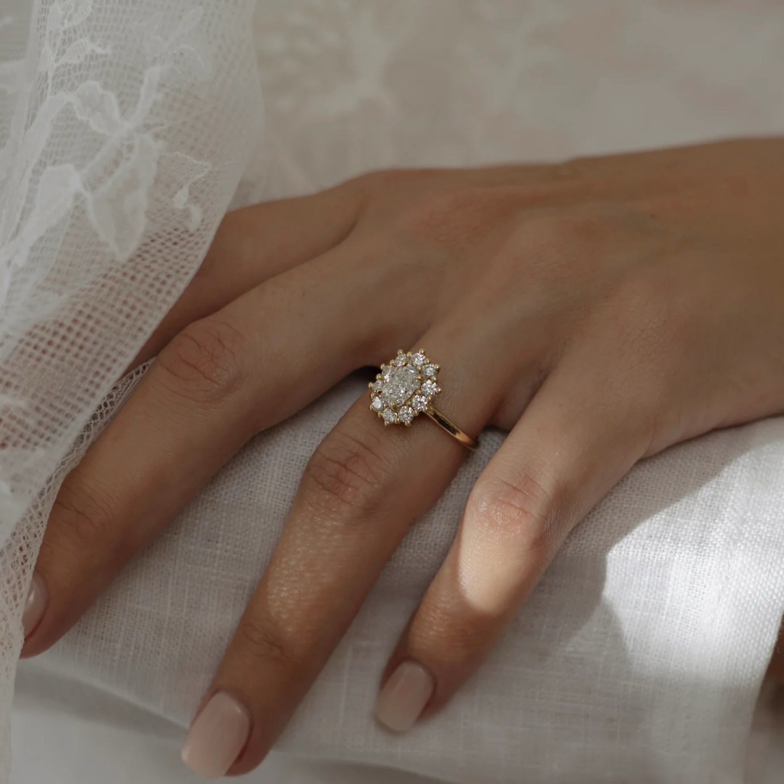 1.5 - 2.5 CT Elongated Cushion Lab Grown Diamond Antique Halo Engagement Ring