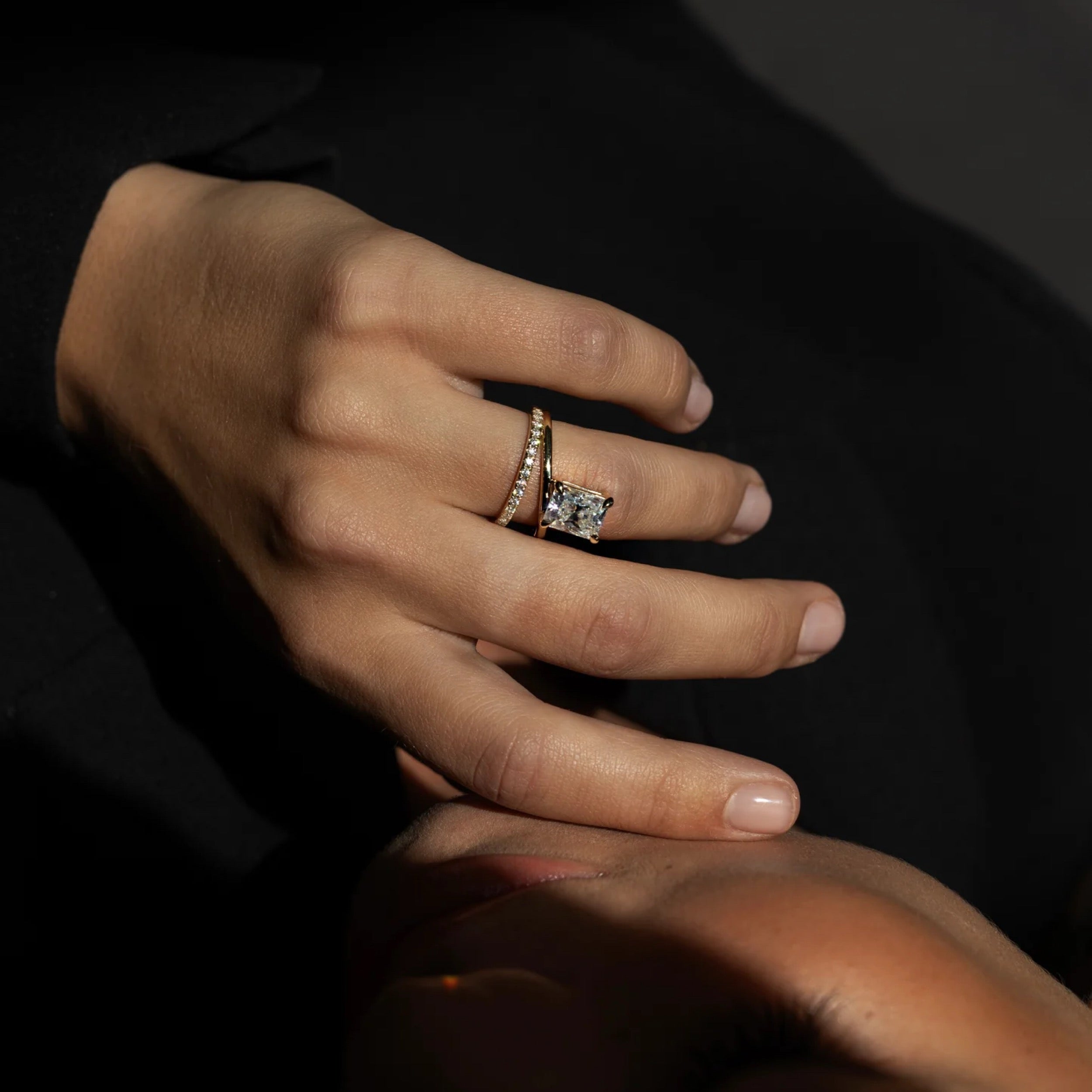 2.0 - 4.0 CT Radiant Lab Grown Diamond Double Band Engagement Ring