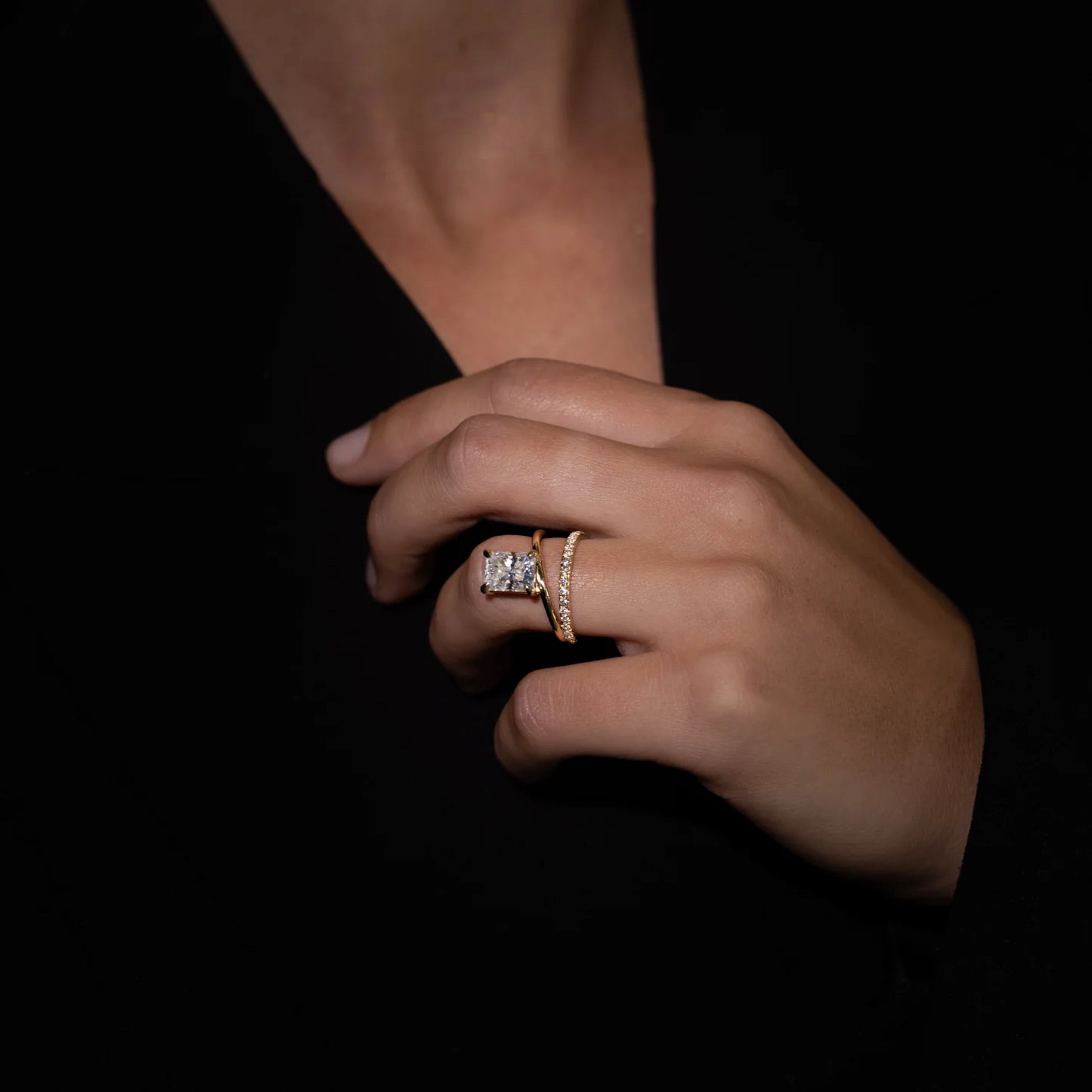 2.0 - 4.0 CT Radiant Lab Grown Diamond Double Band Engagement Ring